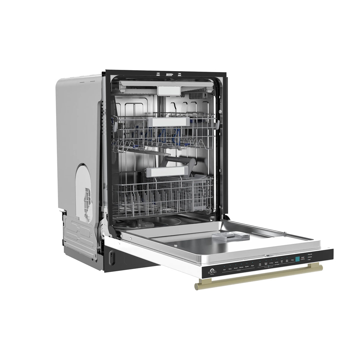 Forno Stella 24-Inch Built-in Dishwasher in White with Antique Brass Handle, Tall Tub, Top Touch Control, Quiet 44 dBA, Soil-Sensing Capable, NSF & ENERGY STAR (FDWBI8010-24WHT)