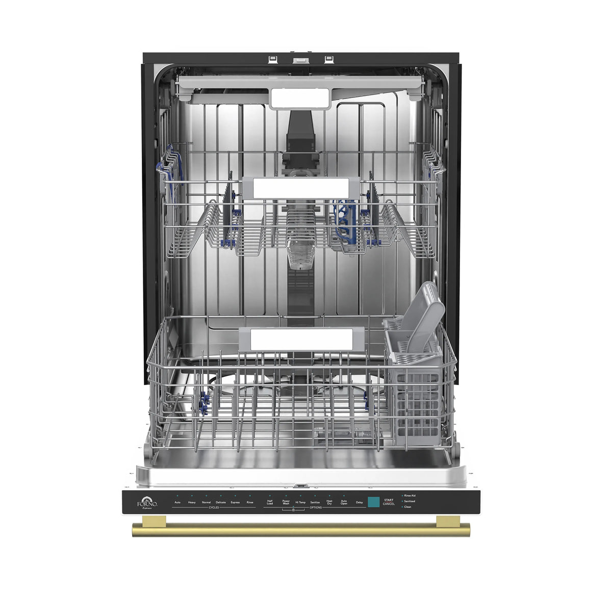 Forno Stella 24-Inch Built-in Dishwasher in White with Antique Brass Handle, Tall Tub, Top Touch Control, Quiet 44 dBA, Soil-Sensing Capable, NSF & ENERGY STAR (FDWBI8010-24WHT)