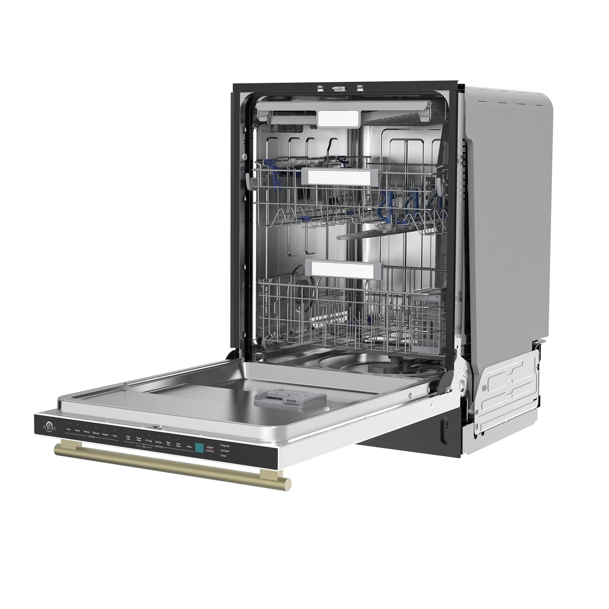 Forno Stella 24-Inch Built-in Dishwasher in White with Antique Brass Handle, Tall Tub, Top Touch Control, Quiet 44 dBA, Soil-Sensing Capable, NSF & ENERGY STAR (FDWBI8010-24WHT)