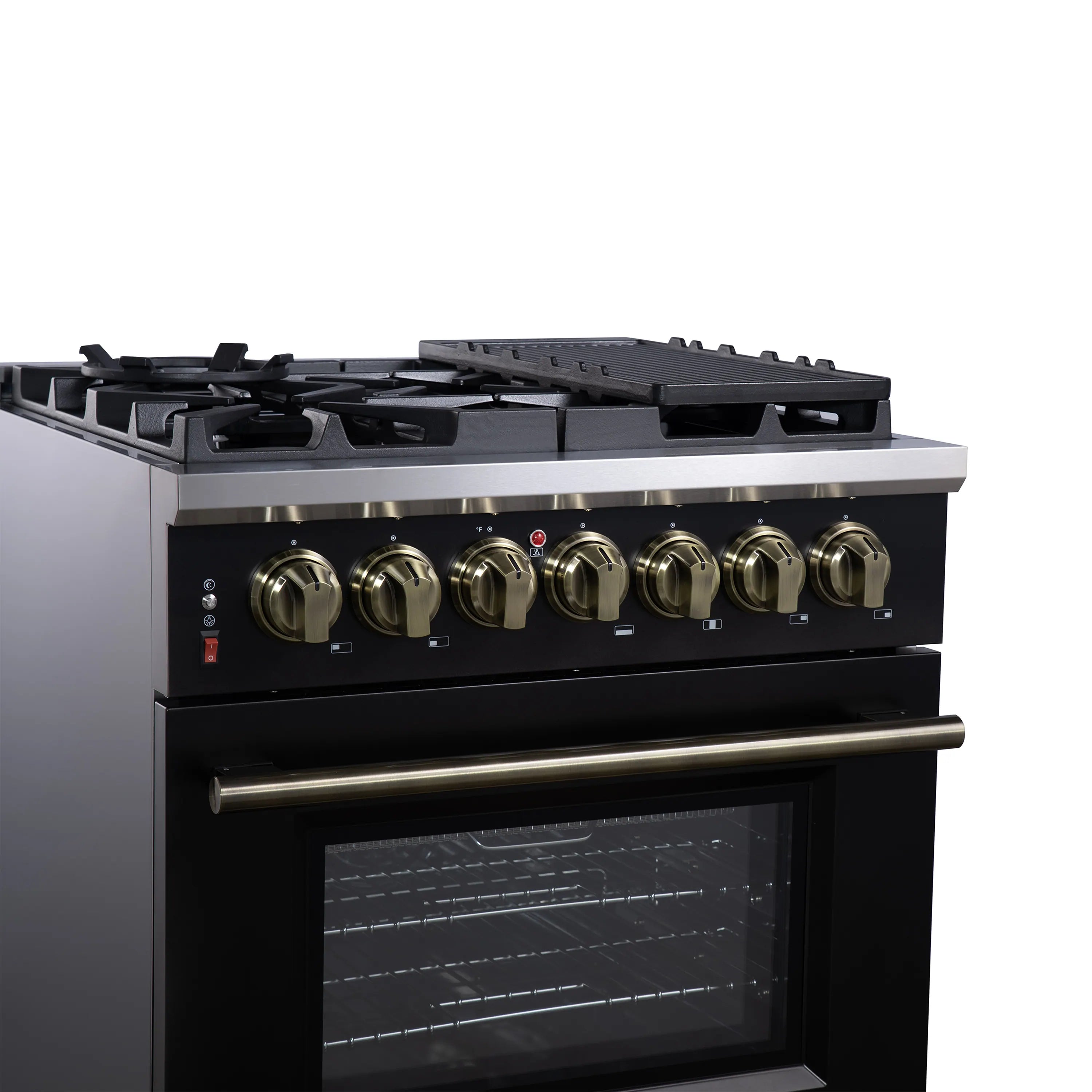 Forno Massimo 30-Inch Freestanding Dual Fuel Range with 4 Burners & 4.32 Cu. Ft. Convection Oven in Black with Antique Brass Handle (FFSGS6125-30BLK)