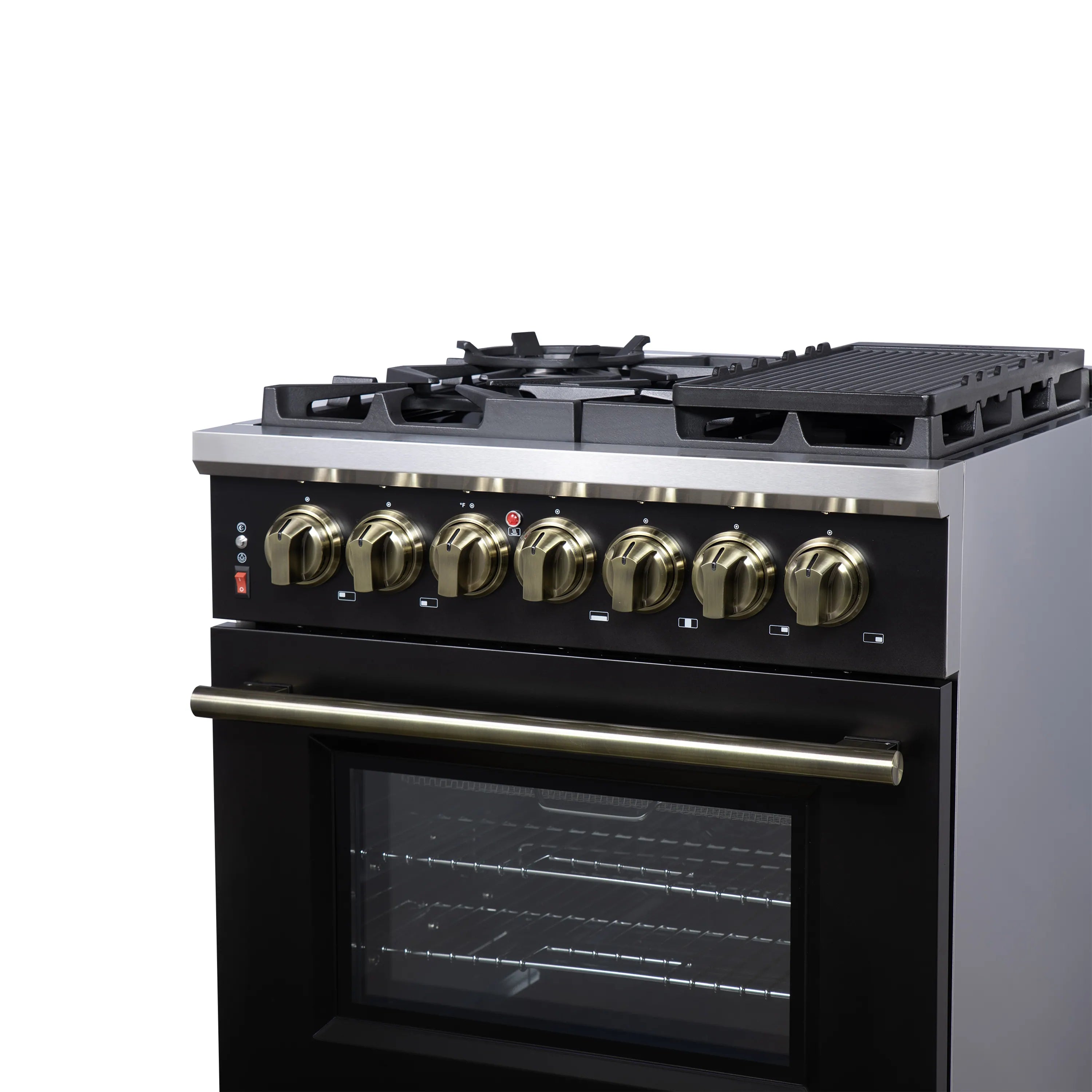 Forno Massimo 30-Inch Freestanding Dual Fuel Range with 4 Burners & 4.32 Cu. Ft. Convection Oven in Black with Antique Brass Handle (FFSGS6125-30BLK)