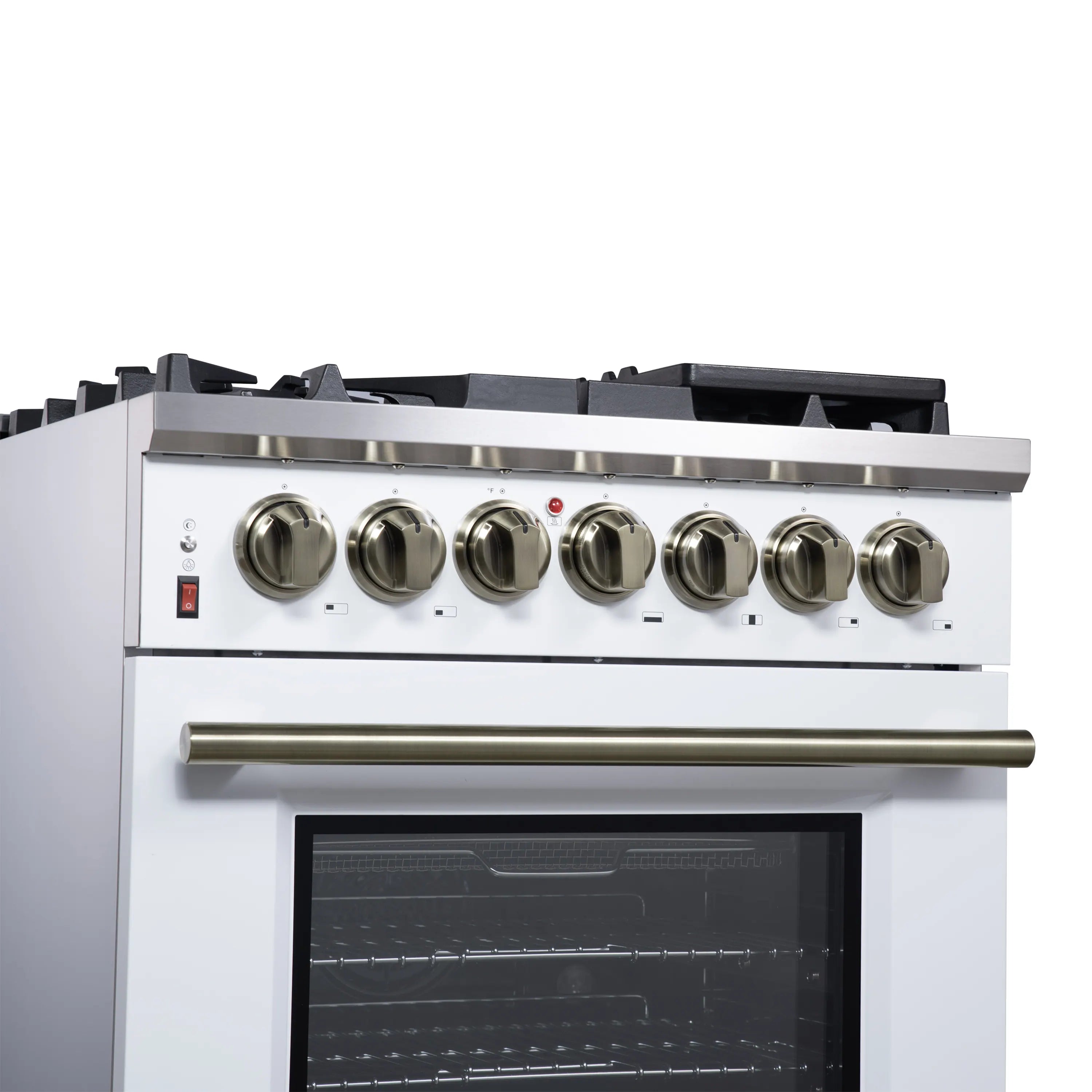 Forno Massimo 30-Inch Freestanding Dual Fuel Range with 5 Burners & 4.32 Cu. Ft. Convection Oven in White with Antique Brass Handle (FFSGS6125-30WHT)