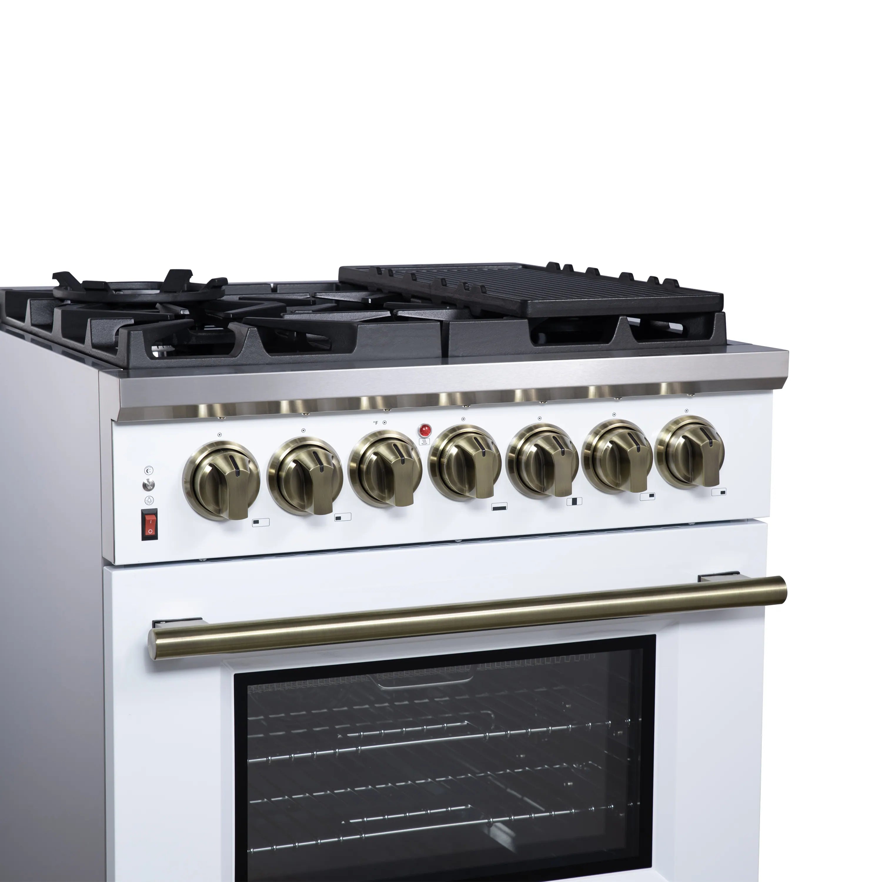 Forno Massimo 30-Inch Freestanding Dual Fuel Range with 5 Burners & 4.32 Cu. Ft. Convection Oven in White with Antique Brass Handle (FFSGS6125-30WHT)
