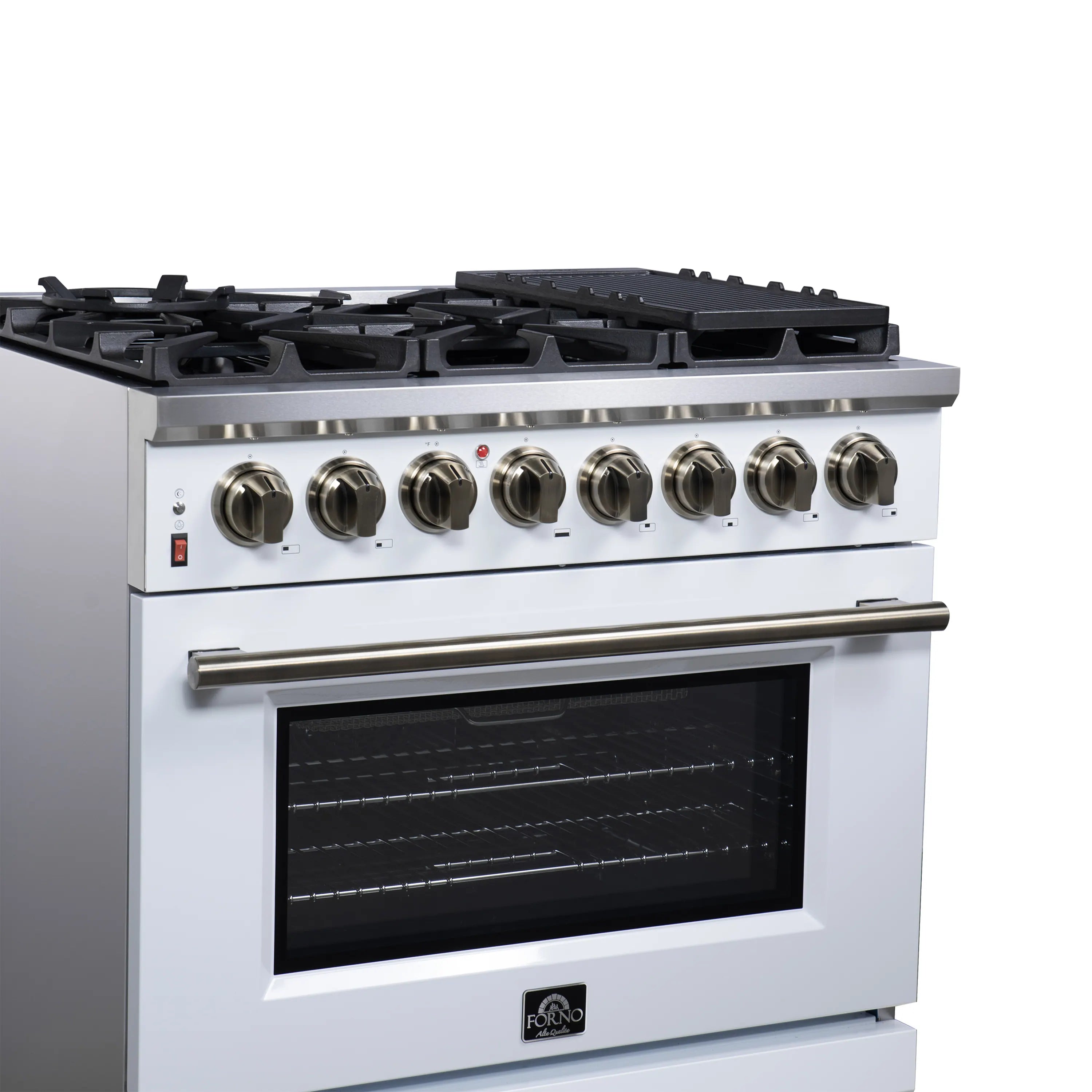 Forno Massimo 36-Inch Freestanding Dual Fuel Range with 6 Burners & 5.36 Cu. Ft. Convection Oven in White with Antique Brass Handle (FFSGS6125-36WHT)