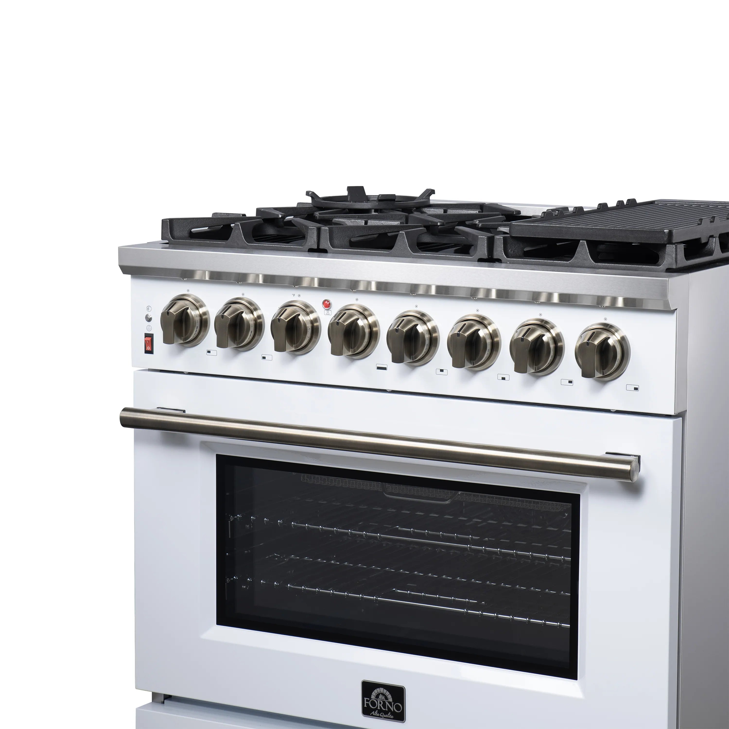 Forno Massimo 36-Inch Freestanding Dual Fuel Range with 6 Burners & 5.36 Cu. Ft. Convection Oven in White with Antique Brass Handle (FFSGS6125-36WHT)