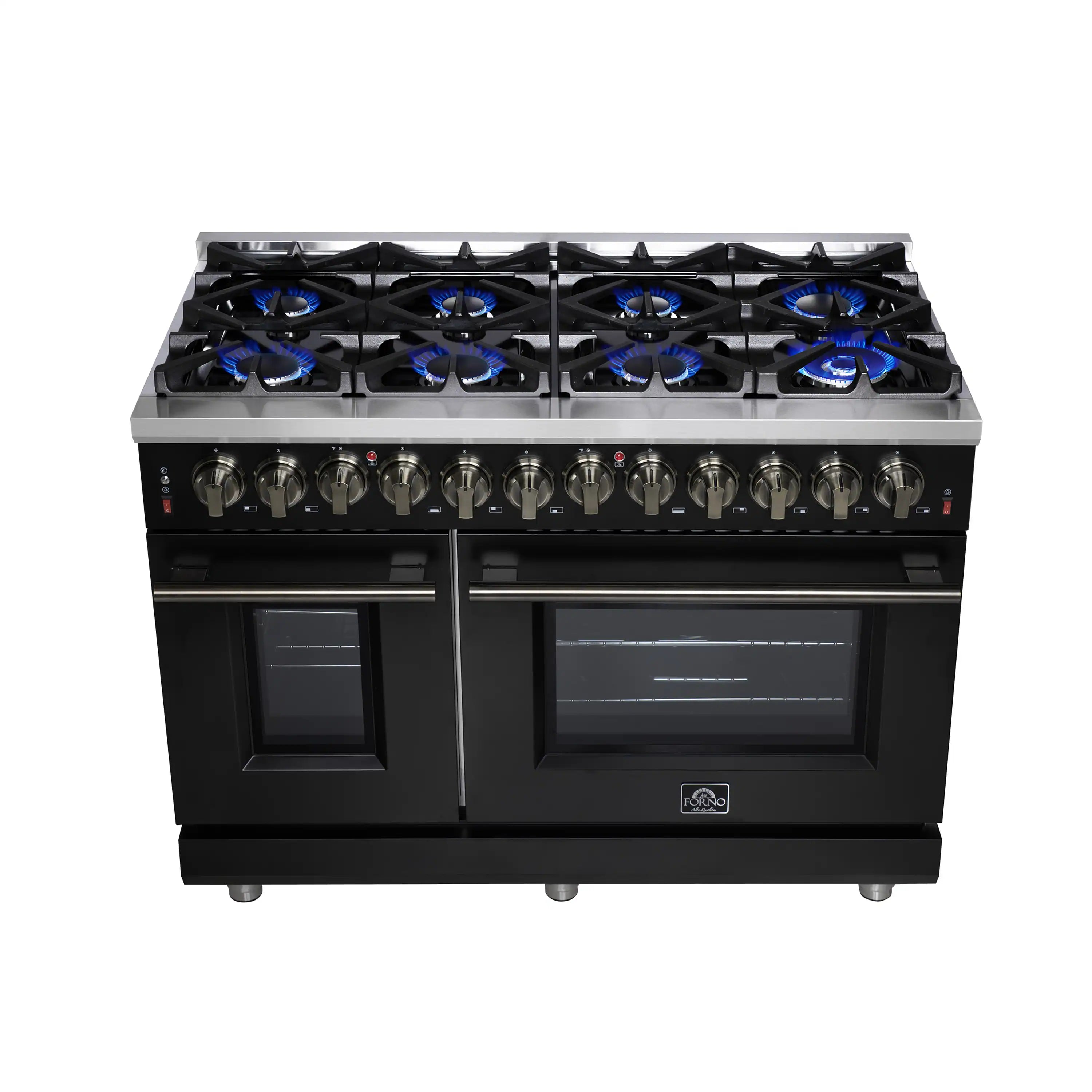 Forno Massimo 48-Inch Freestanding Dual Fuel Range with 8 Burners & 6.58 Cu. Ft. Convection Oven in Black with Antique Brass Trim (FFSGS6125-48BLK)
