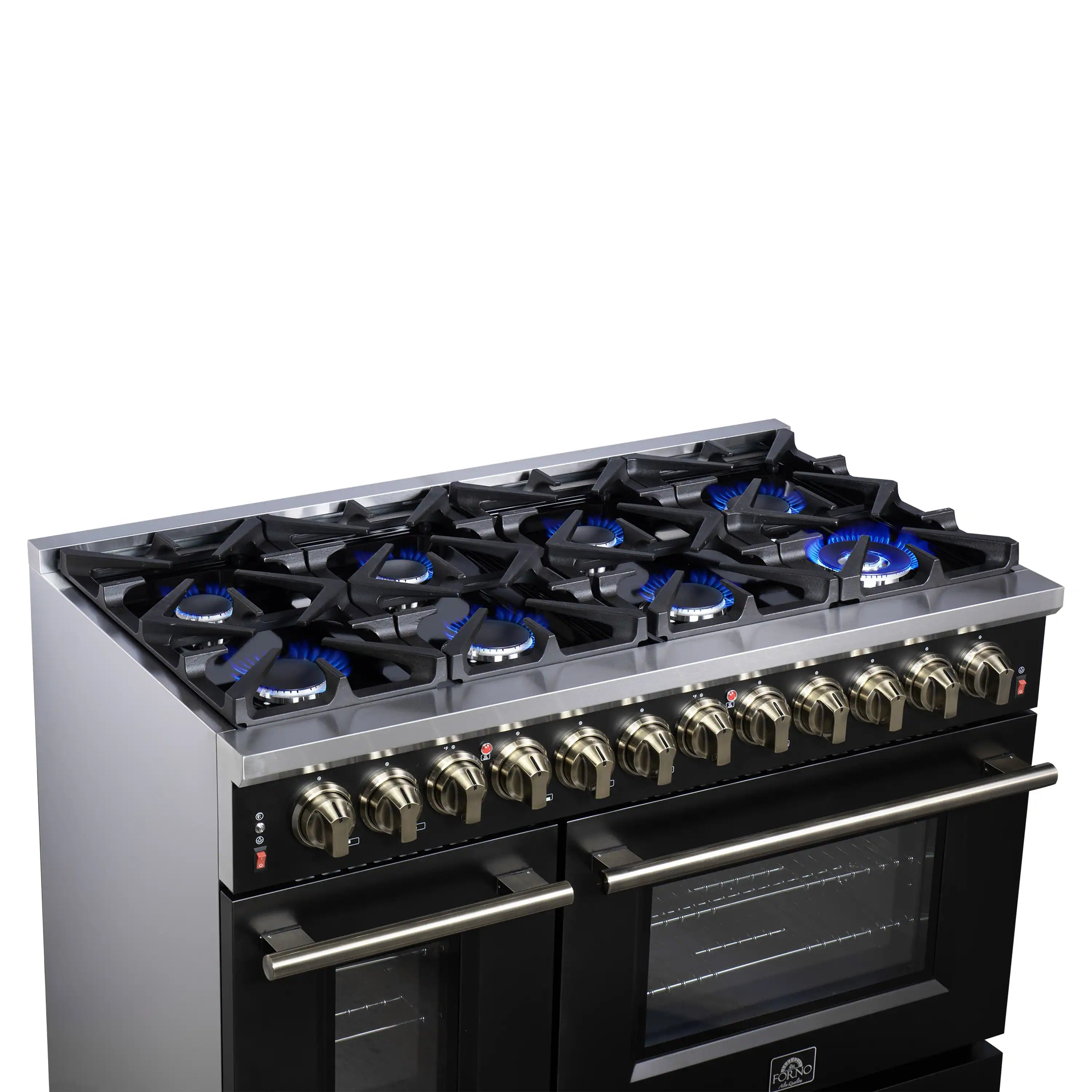 Forno Massimo 48-Inch Freestanding Dual Fuel Range with 8 Burners & 6.58 Cu. Ft. Convection Oven in Black with Antique Brass Trim (FFSGS6125-48BLK)