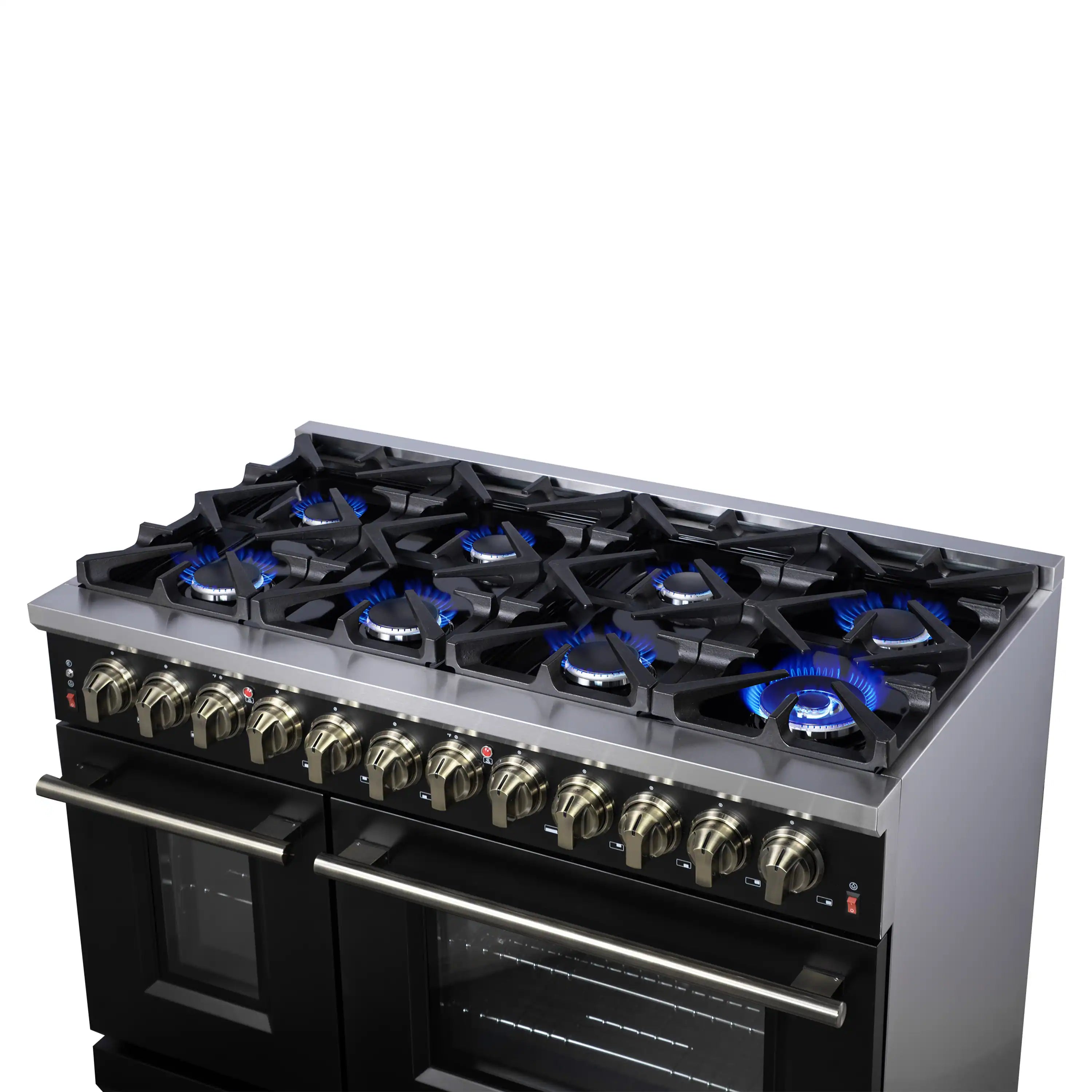 Forno Massimo 48-Inch Freestanding Dual Fuel Range with 8 Burners & 6.58 Cu. Ft. Convection Oven in Black with Antique Brass Trim (FFSGS6125-48BLK)