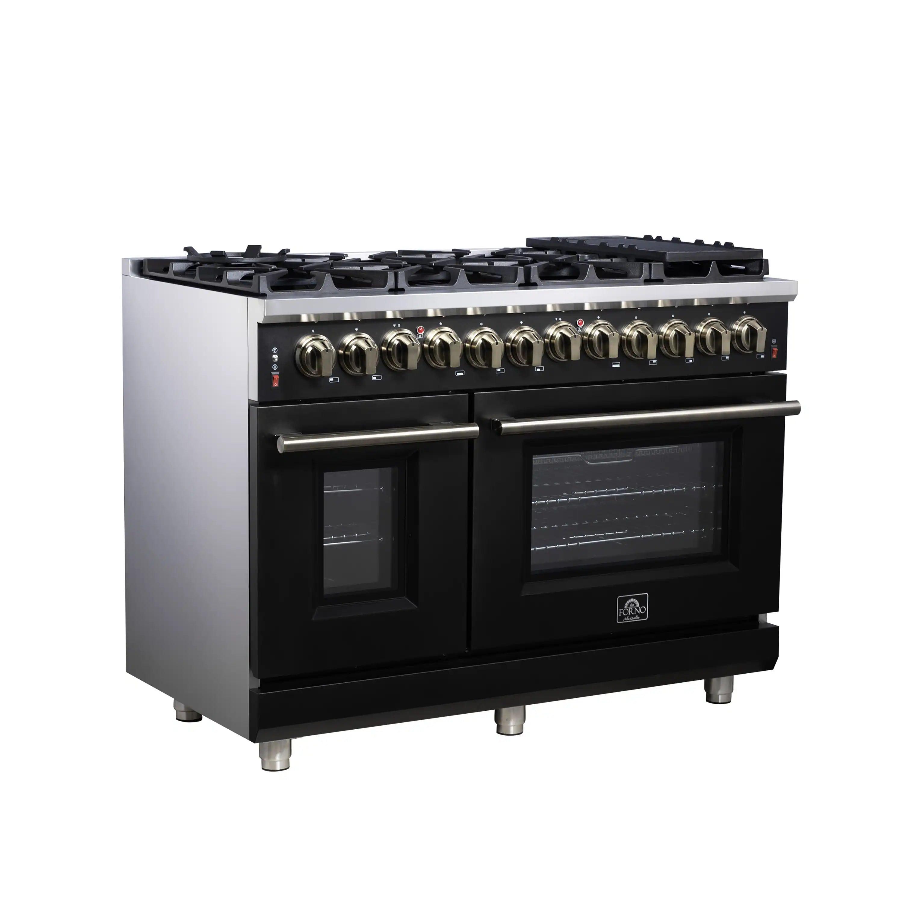 Forno Massimo 48-Inch Freestanding Dual Fuel Range with 8 Burners & 6.58 Cu. Ft. Convection Oven in Black with Antique Brass Trim (FFSGS6125-48BLK)