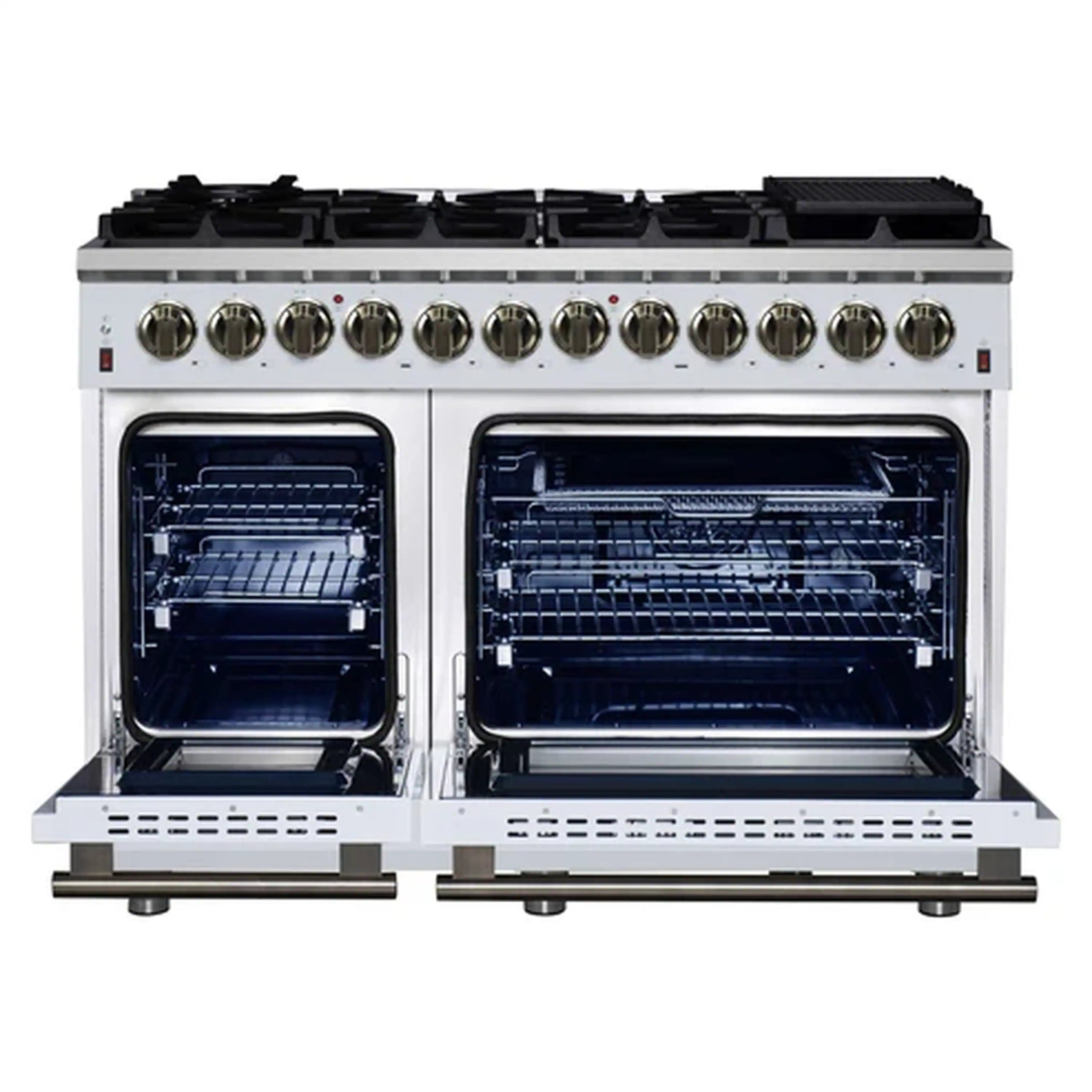 Forno Massimo 48-Inch Freestanding Dual Fuel Range with 8 Burners & 6.58 Cu. Ft. Convection Oven in White with Antique Brass Trim (FFSGS6125-48WHT)