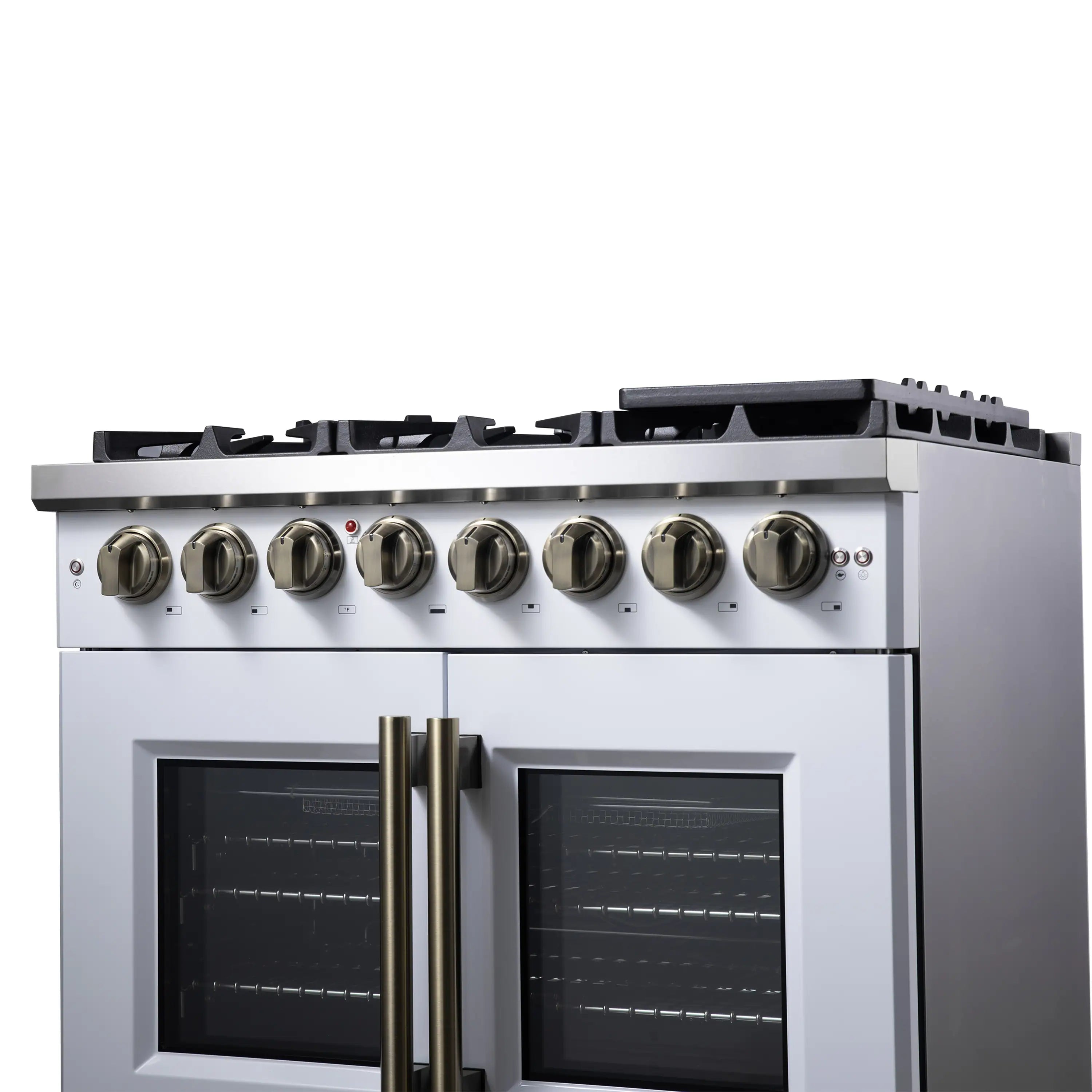 Forno Capriasca 36-Inch Freestanding French Door Dual Fuel Range in White with Antique Brass Handle (FFSGS6387-36WHT)