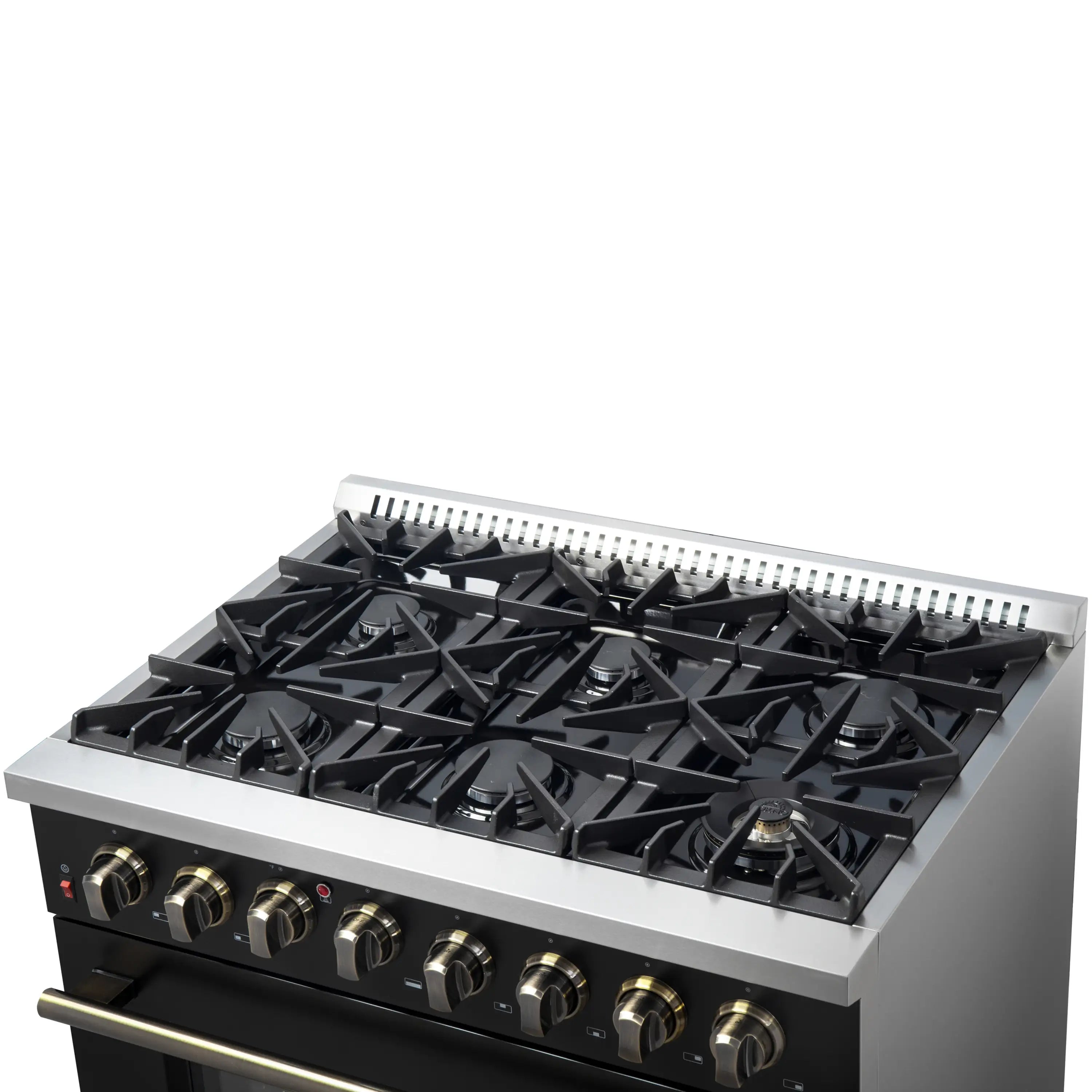 Forno Galiano 36-Inch Dual Fuel Range with 6 Gas Burners and 5.36 Cu.Ft. Electric Convection Oven in Black with Antique Brass Trim (FFSGS6156-36BLK)