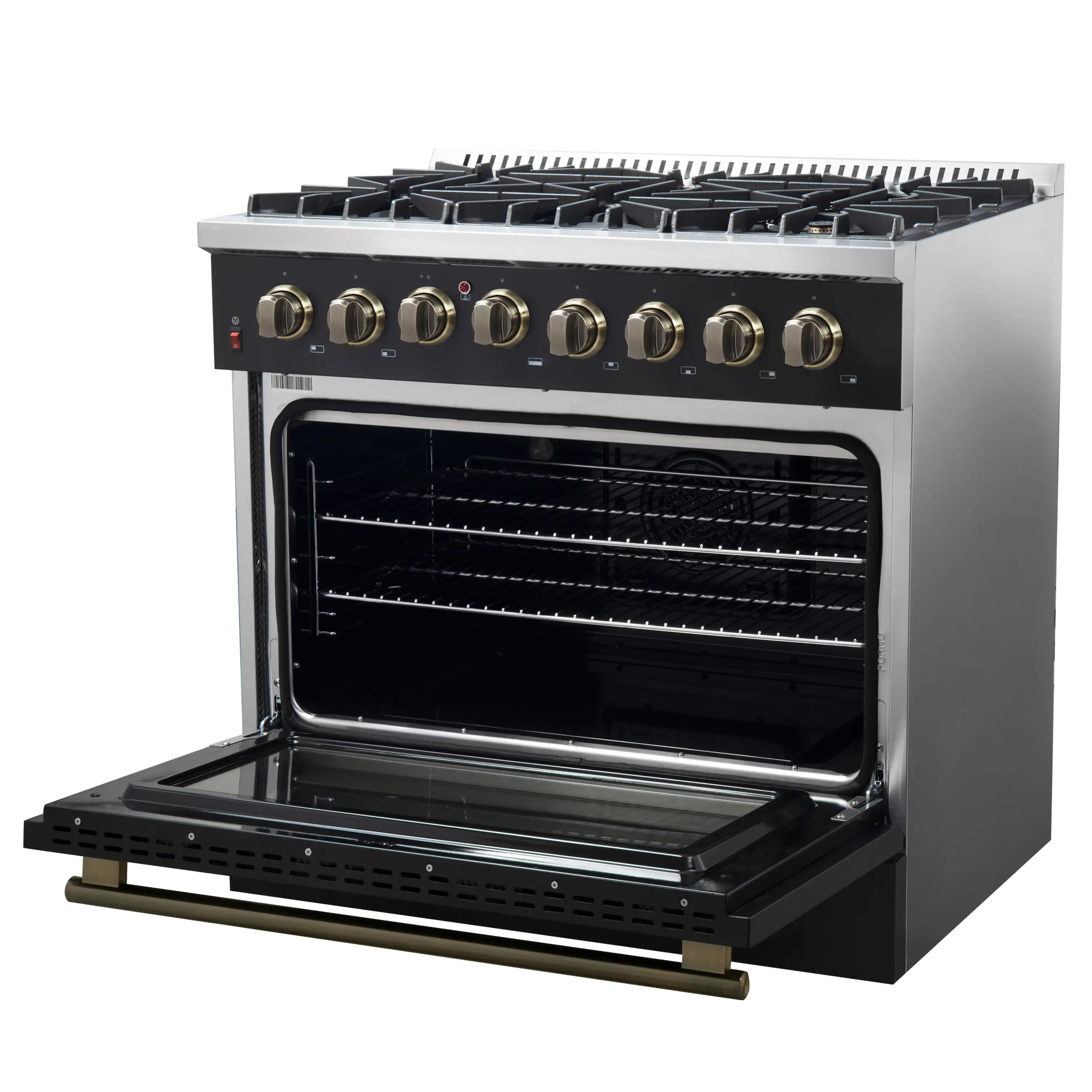 Forno Galiano 36-Inch Dual Fuel Range with 6 Gas Burners and 5.36 Cu.Ft. Electric Convection Oven in Black with Antique Brass Trim (FFSGS6156-36BLK)