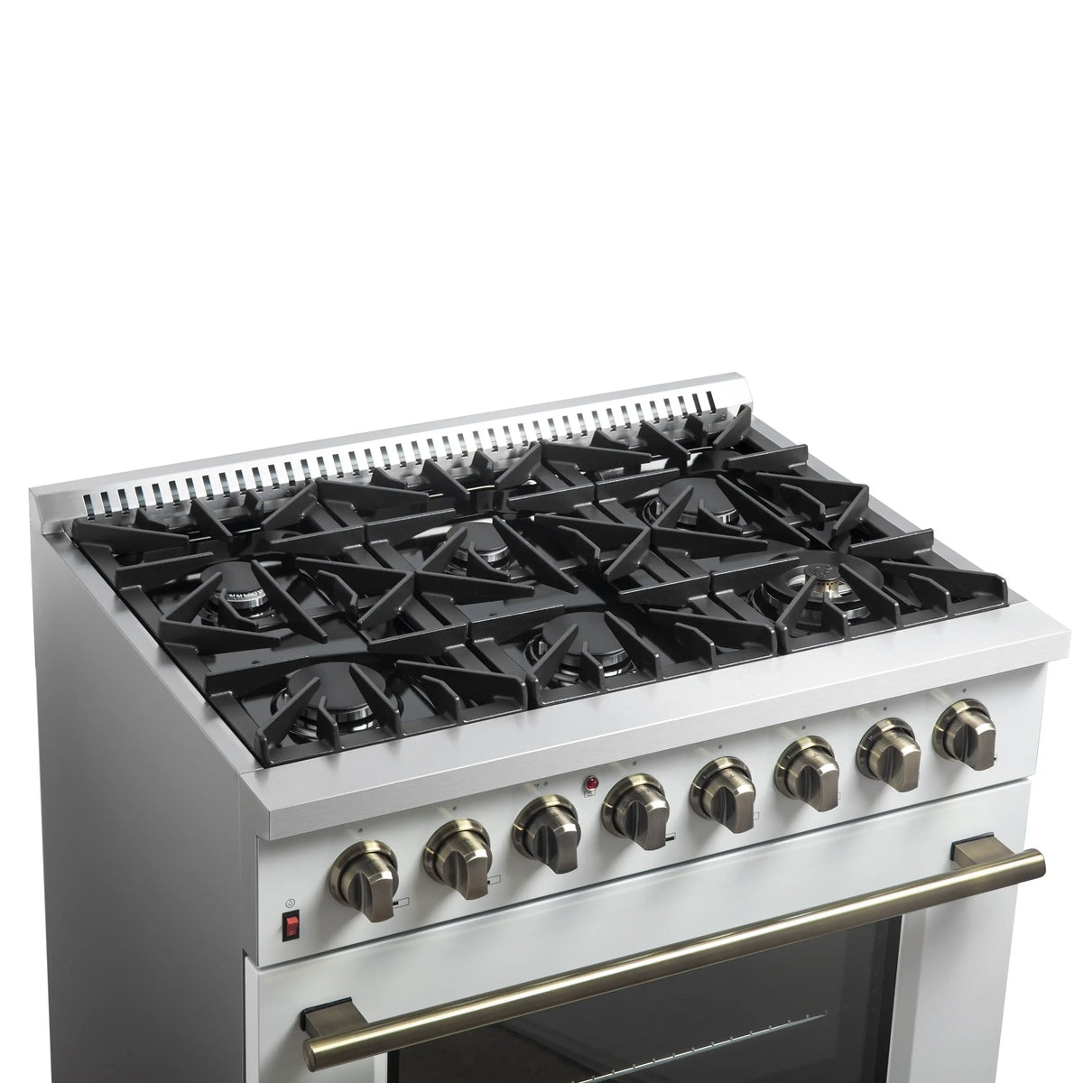 Forno 3-Piece Appliance Package - 36-Inch Dual Fuel Range, 60-Inch Refrigerator, Dishwasher in White with Antique Brass Trim