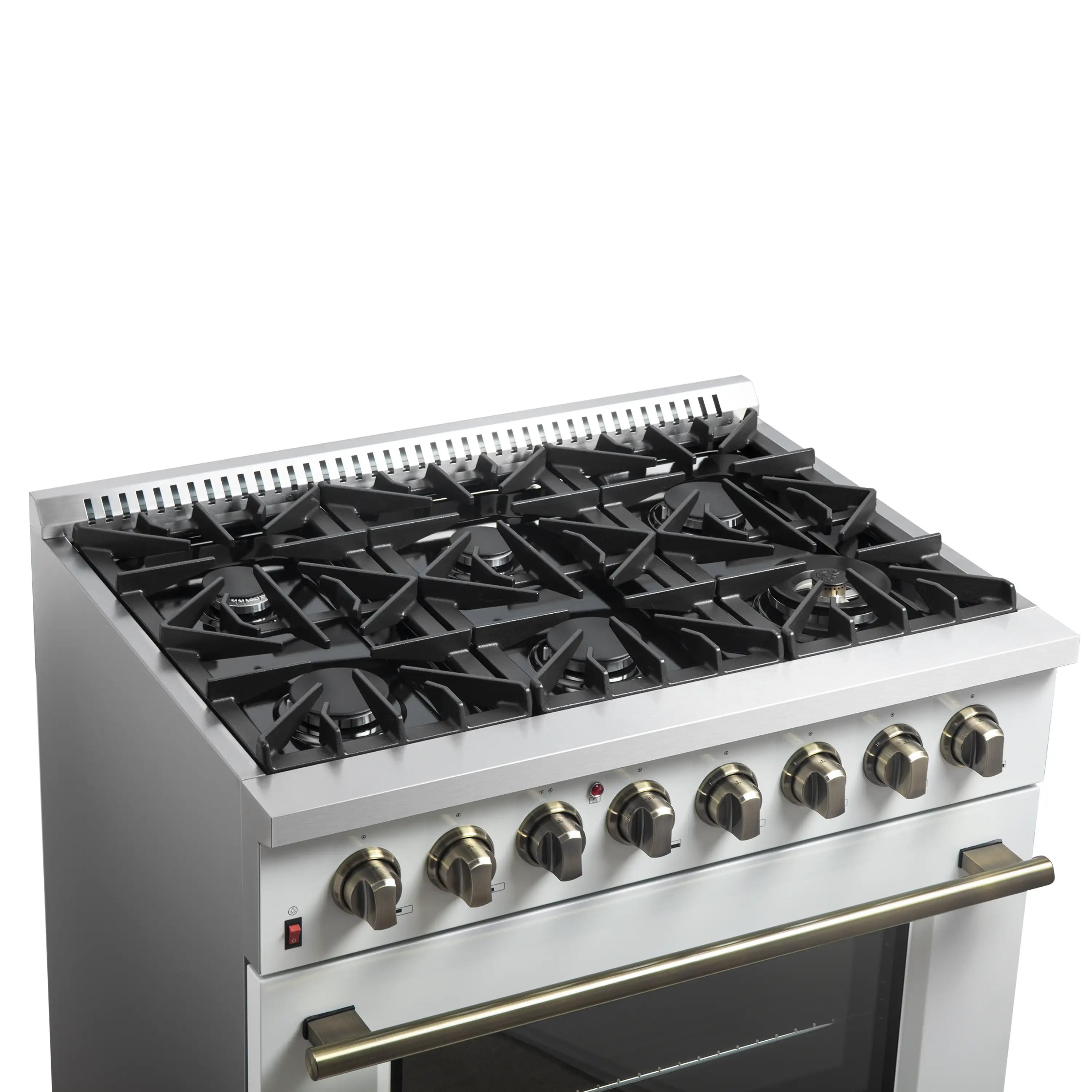 Forno Galiano 36-Inch Dual Fuel Range with 6 Gas Burners and 5.36 Cu.Ft. Electric Convection Oven in White with Antique Brass Trim (FFSGS6156-36WHT)