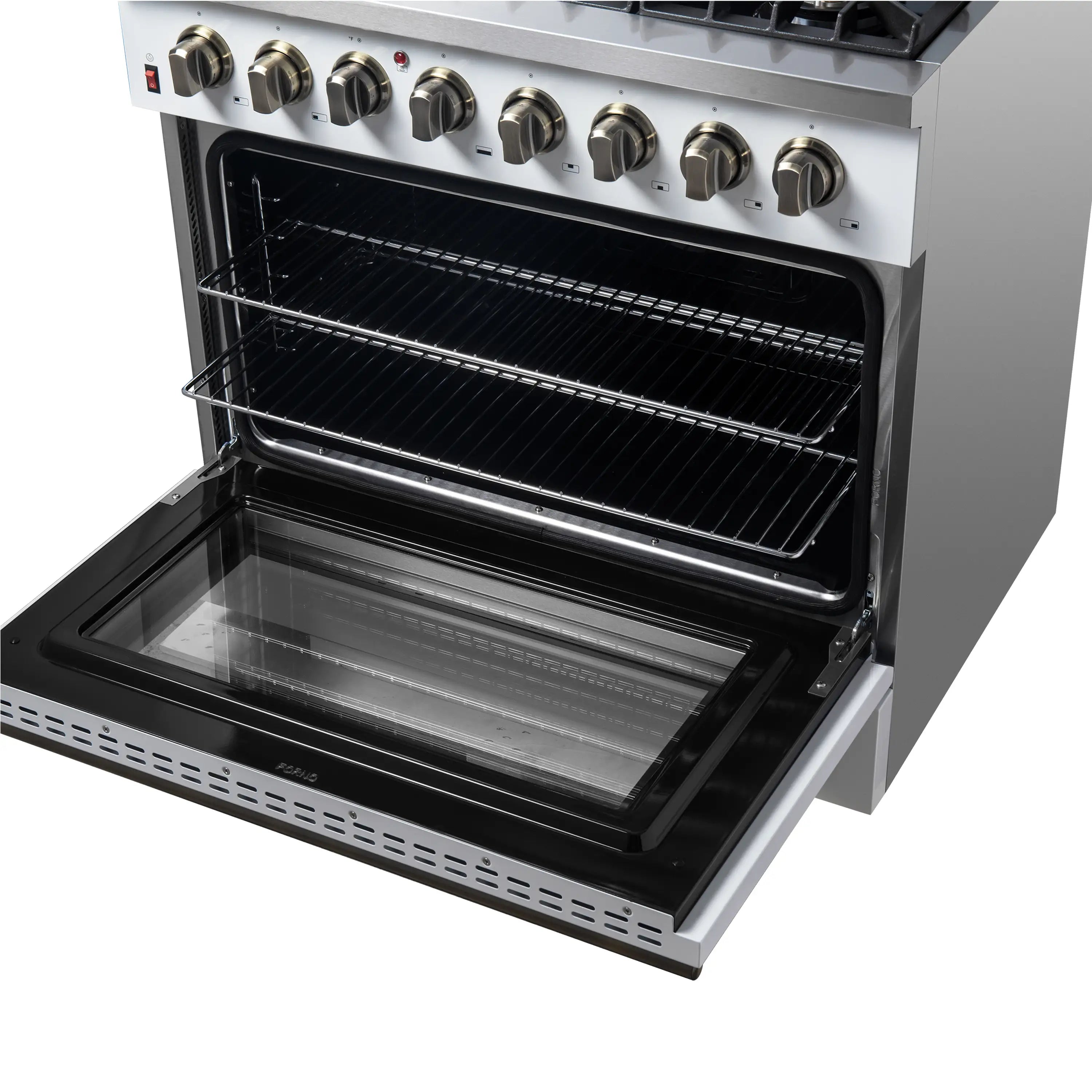 Forno Galiano 36-Inch Dual Fuel Range with 6 Gas Burners and 5.36 Cu.Ft. Electric Convection Oven in White with Antique Brass Trim (FFSGS6156-36WHT)