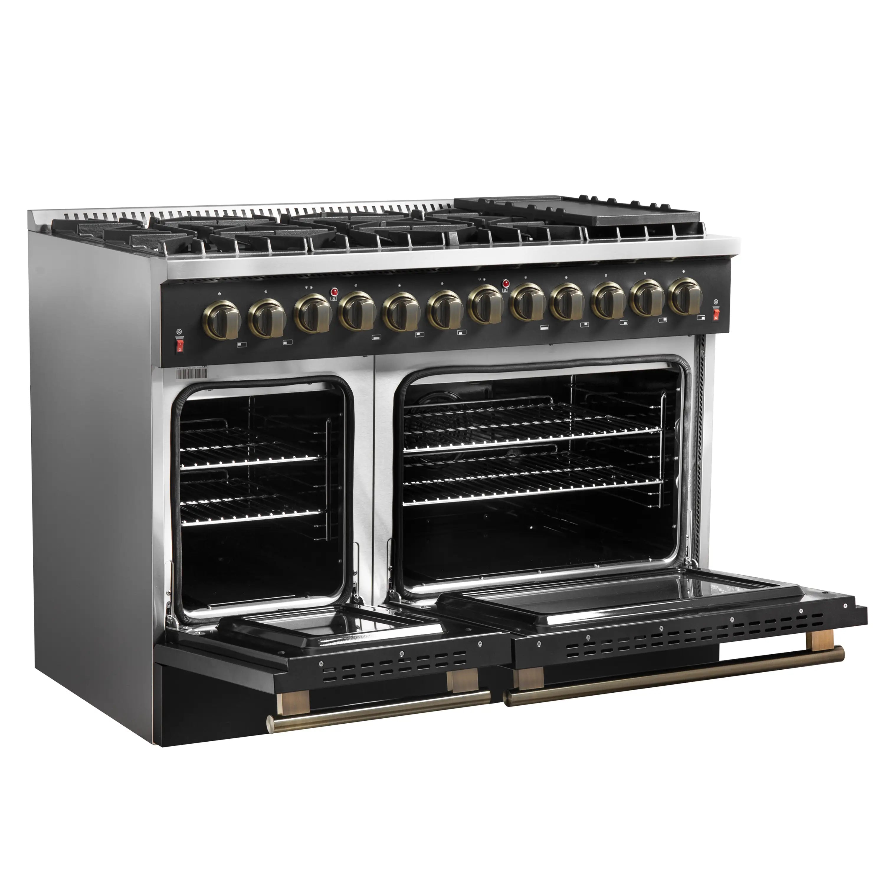 Forno Galiano 48-Inch Dual Fuel Range with 8 Burners and 6.58 Cu. Ft. Electric Convection Oven in Black with Antique Brass Trim (FFSGS6156-48BLK)