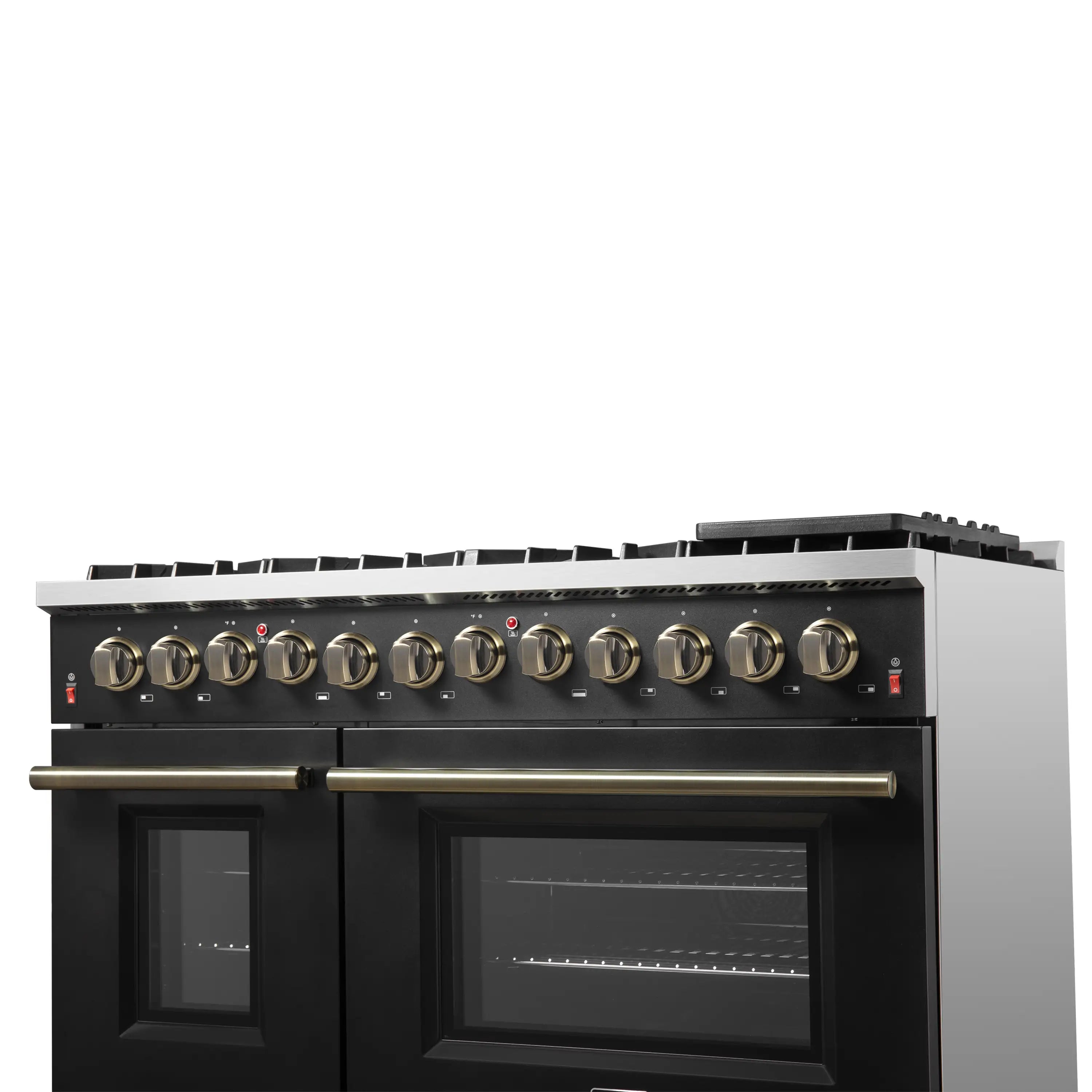 Forno Galiano 48-Inch Dual Fuel Range with 8 Burners and 6.58 Cu. Ft. Electric Convection Oven in Black with Antique Brass Trim (FFSGS6156-48BLK)