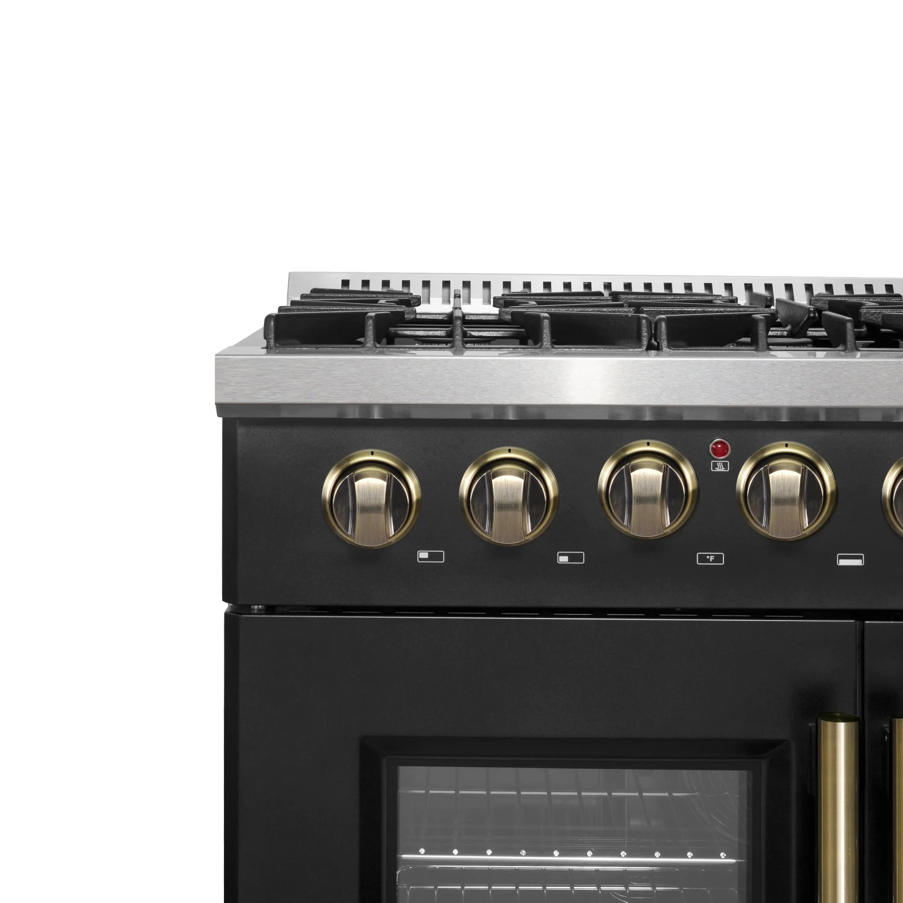 Forno Galiano 36-Inch French Door Dual Fuel Range with 6 Gas Burners and 5.36 Cu.Ft. Electric Convection Oven in Black with Antique Brass Trim (FFSGS6356-36BLK)