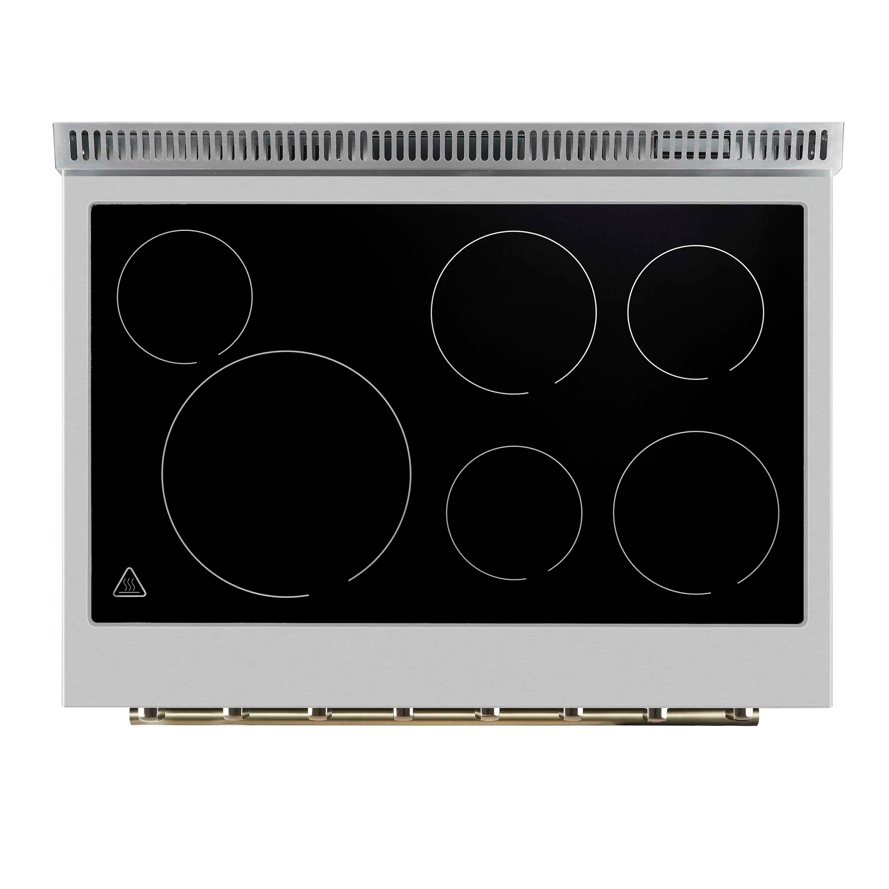 Forno Paolo 36-Inch Freestanding Electric Range with 5.44 Cu.Ft True Convection Oven in White with Antique Brass Handle (FFSEL6011-36WHT)