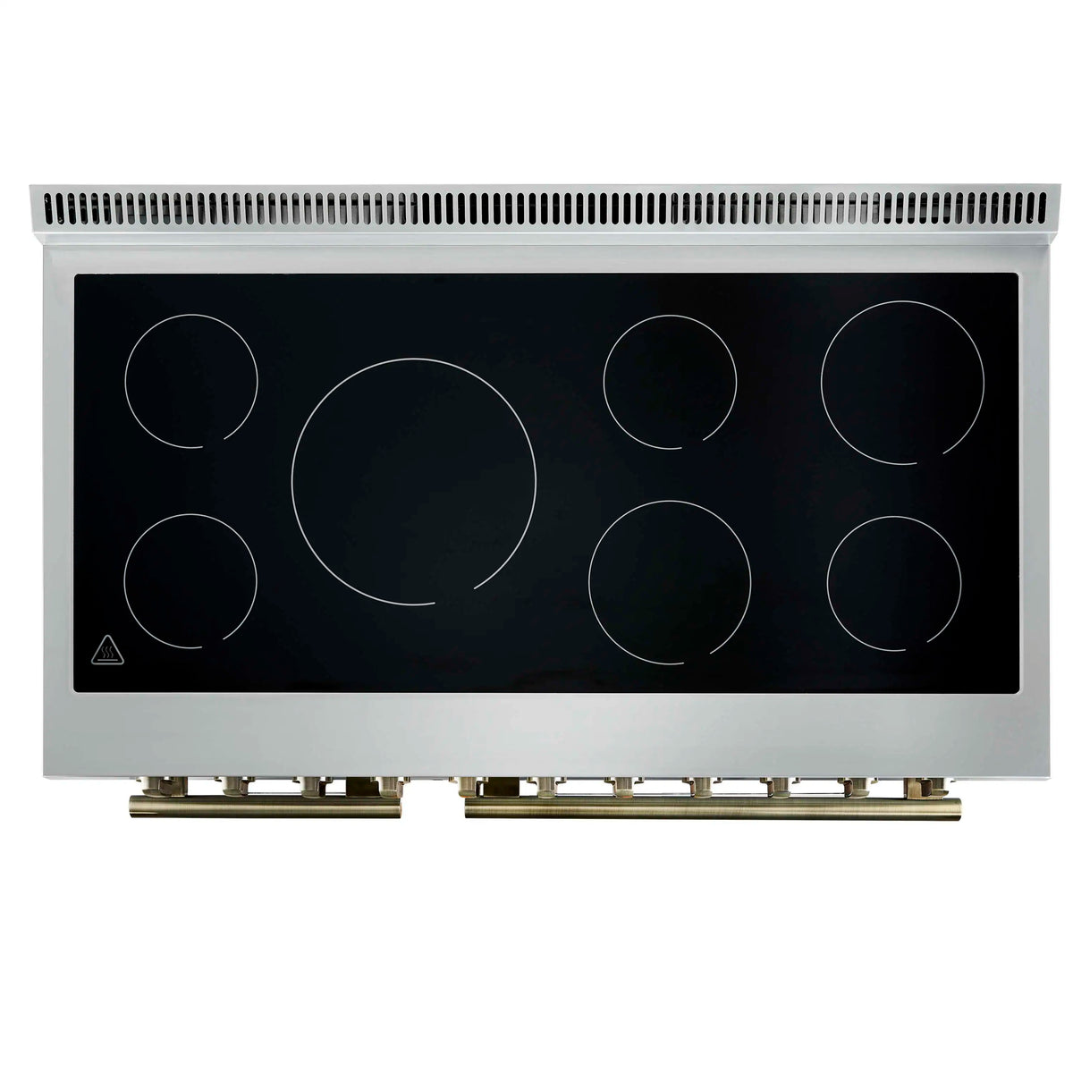 Forno 5-Piece Appliance Package - 48-Inch Electric Range, Wall Mount Range Hood, 60-Inch Refrigerator, Dishwasher, and 24-Inch Microwave Drawer in Black with Antique Brass Trim