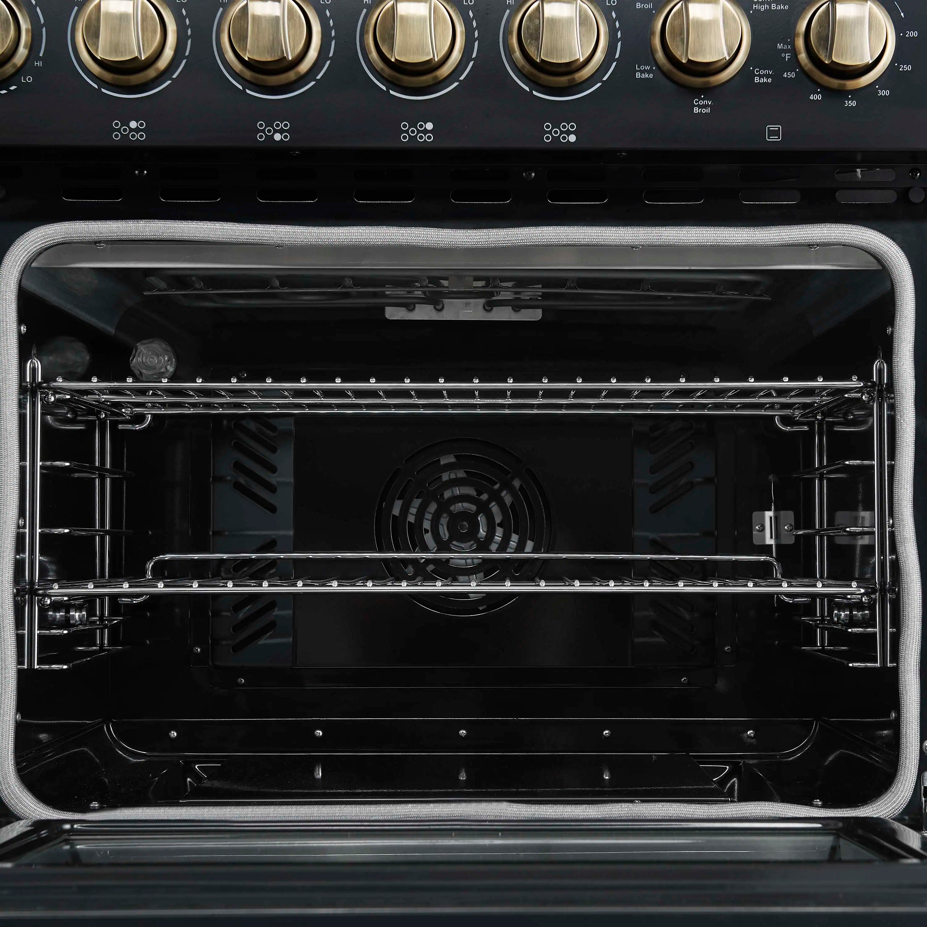 Forno Paolo 48-Inch Freestanding Electric Range with 6.7 Cu.Ft True Convection Oven in Black with Antique Brass Handle (FFSEL6011-48BLK)