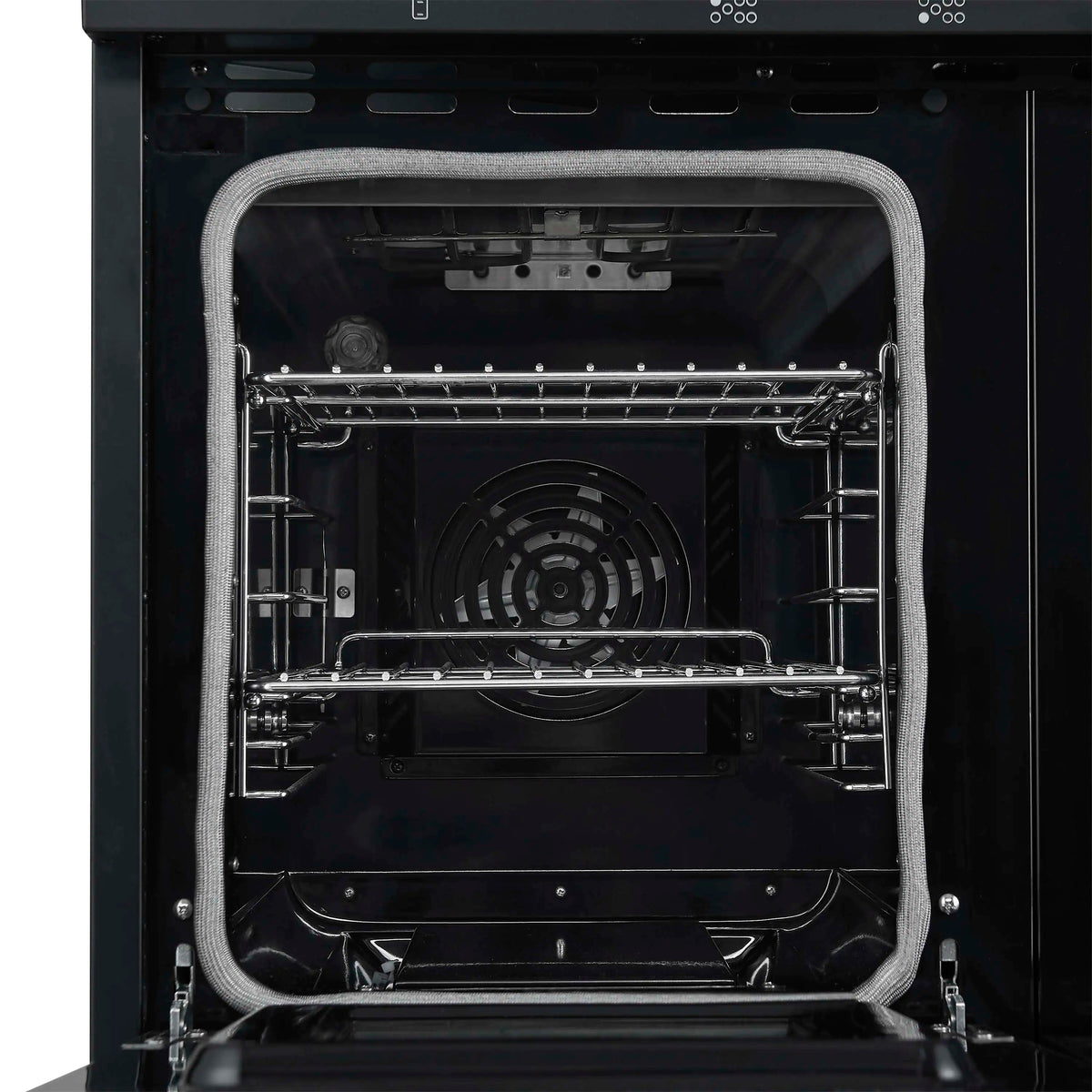 Forno 4-Piece Appliance Package - 48-Inch Electric Range, Wall Mount Range Hood, 60-Inch Refrigerator, and Dishwasher in Black with Antique Brass Trim