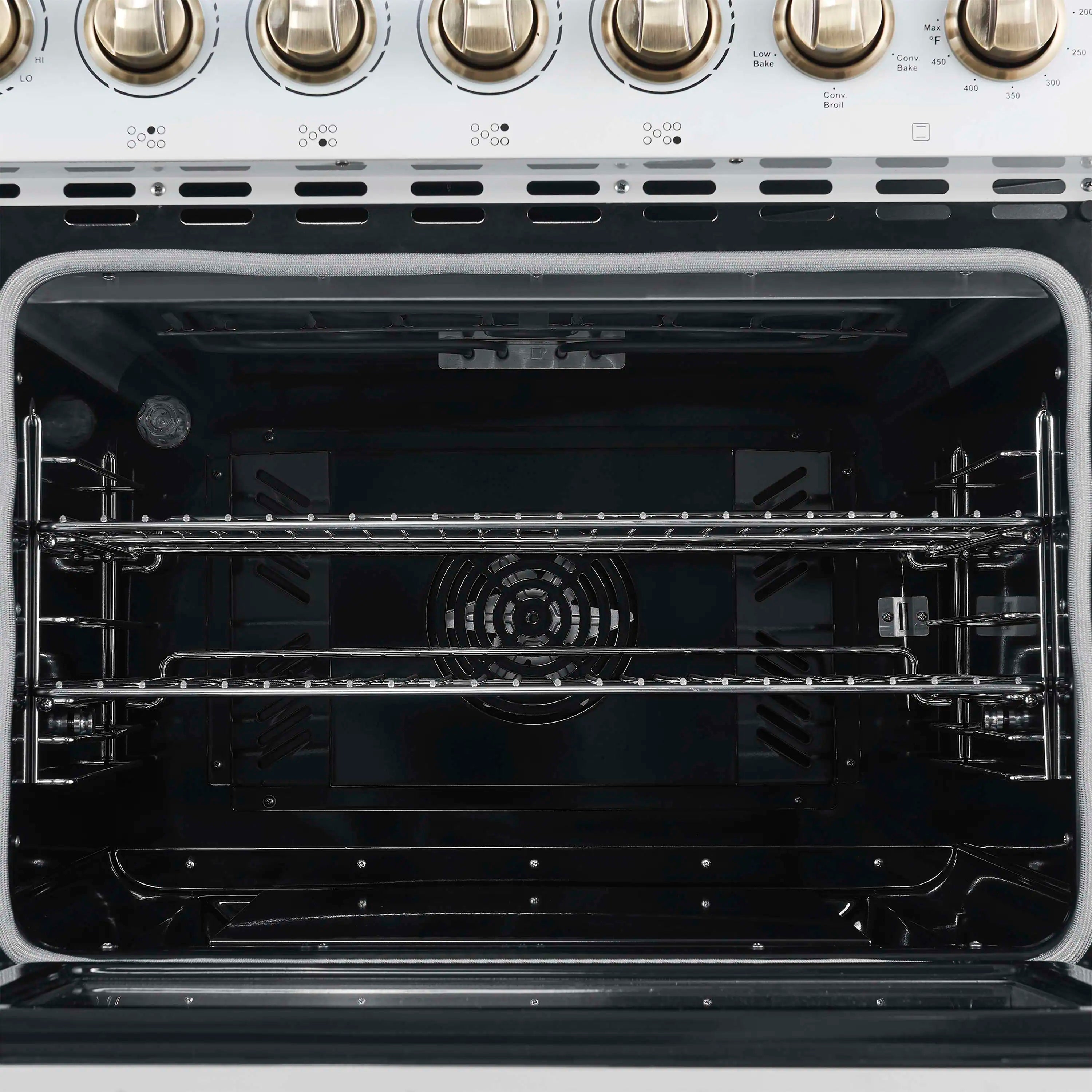 Forno Paolo 48-Inch Freestanding Electric Range with 6.7 Cu.Ft True Convection Oven in White with Antique Brass Handle  (FFSEL6011-48WHT)