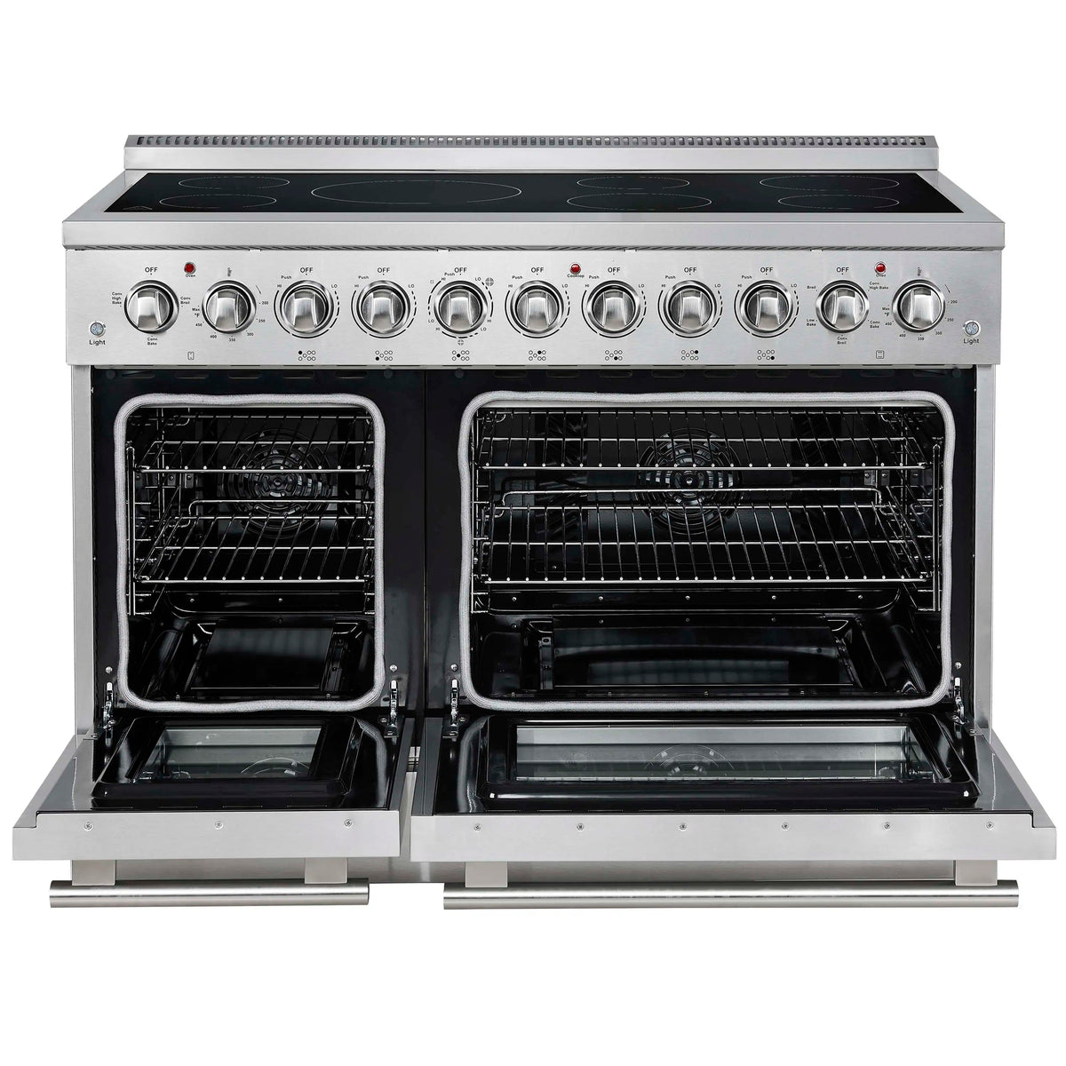 Forno 5-Piece Appliance Package - 48-Inch Electric Range, Wall Mount Range Hood, 36-Inch Refrigerator, Dishwasher, and 30-Inch Microwave Drawer in Stainless Steel