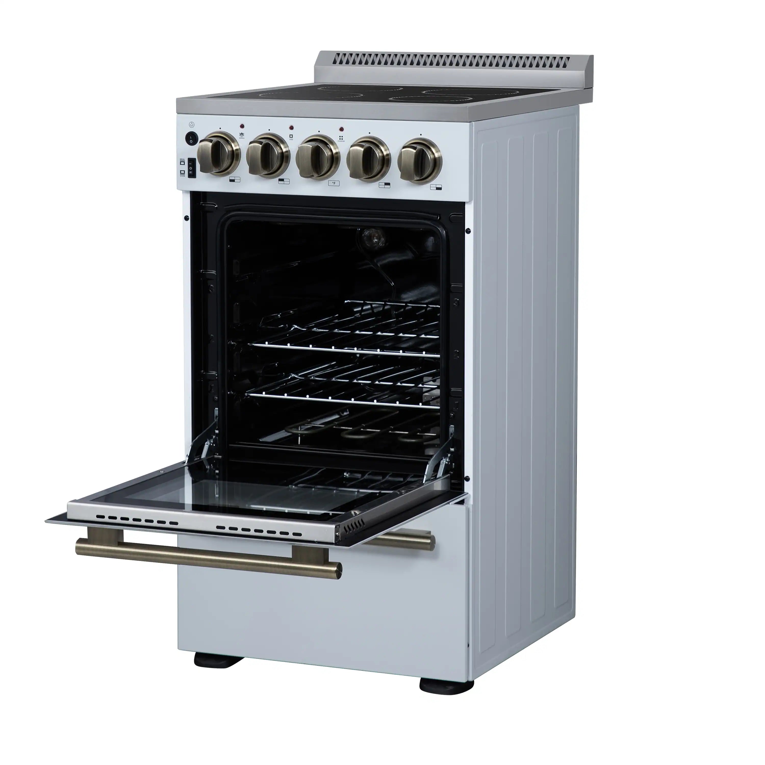 Forno Pallerano 20-Inch Freestanding Electric Range in White with Antique Brass Trim (FFSEL6052-20WHT)