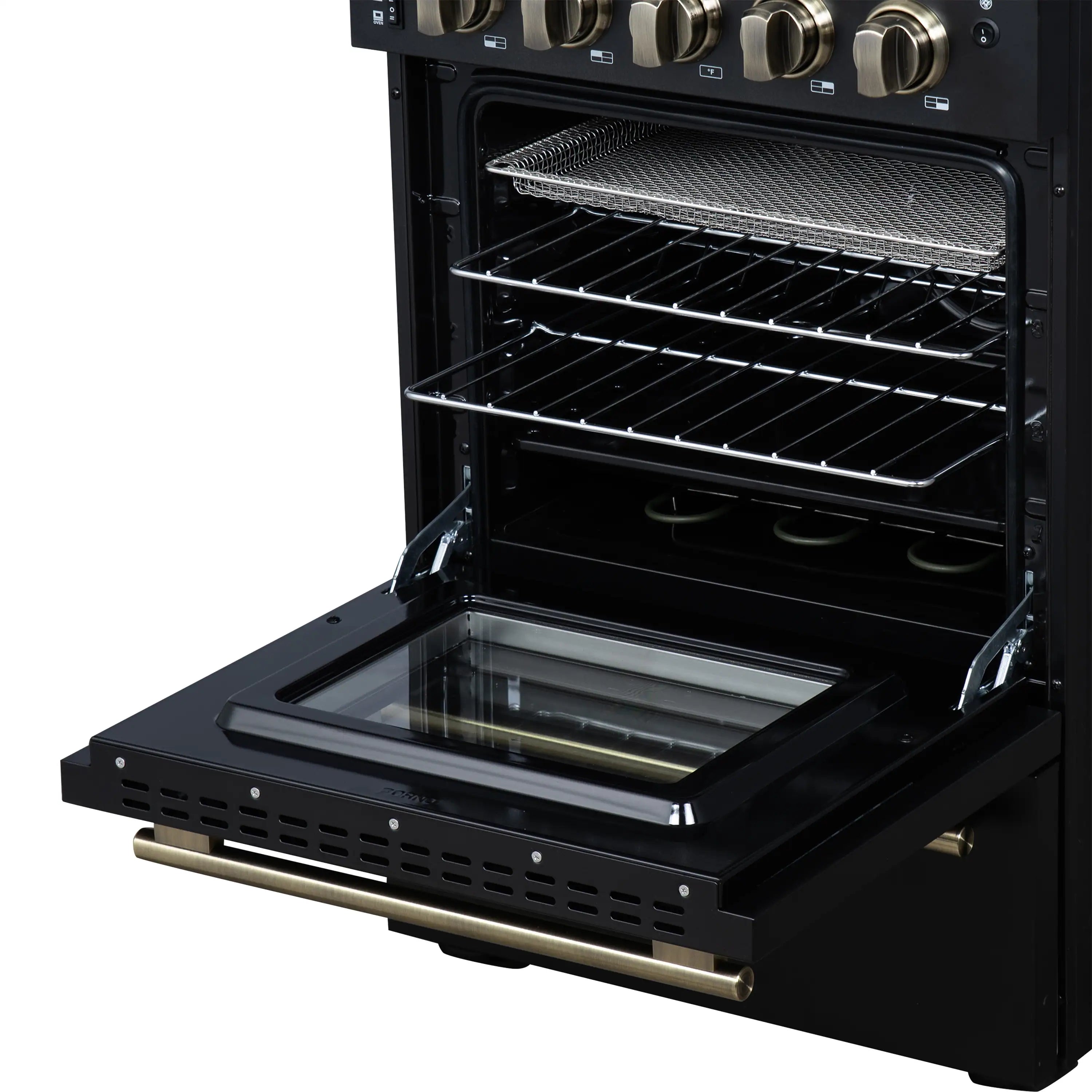 Forno Loiano 24-Inch Freestanding Electric Range in Black with Antique Brass Trim (FFSEL6069-24BLK)