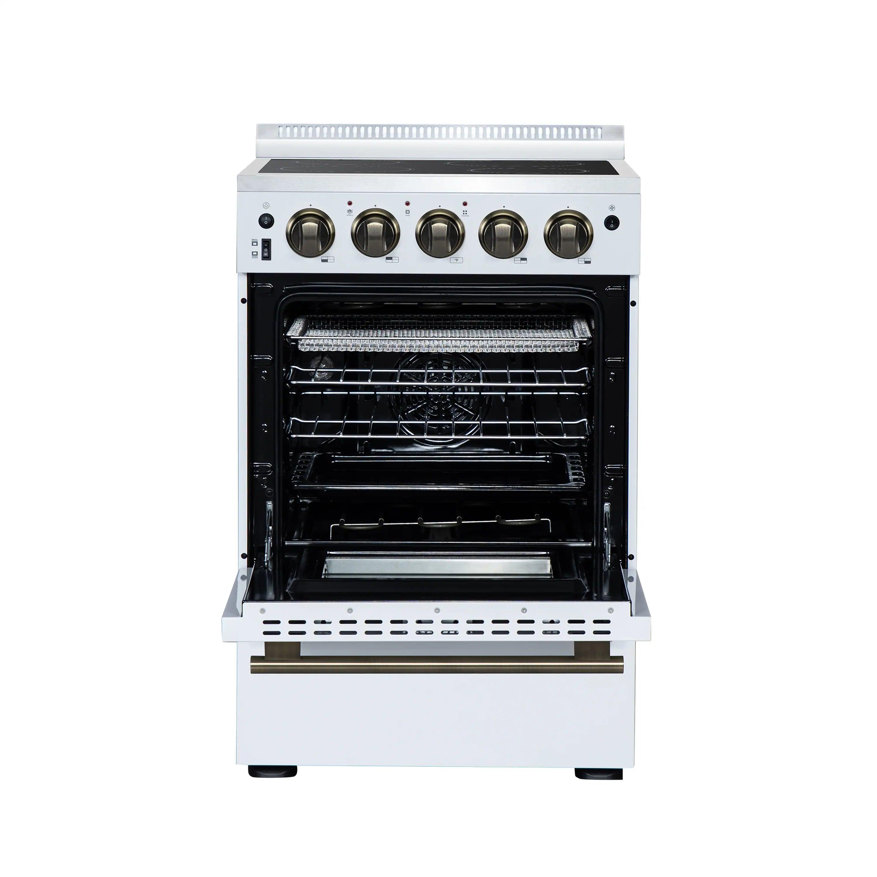 Forno Loiano 24-Inch Freestanding Electric Range in White with Antique Brass Trim (FFSEL6069-24WHT)