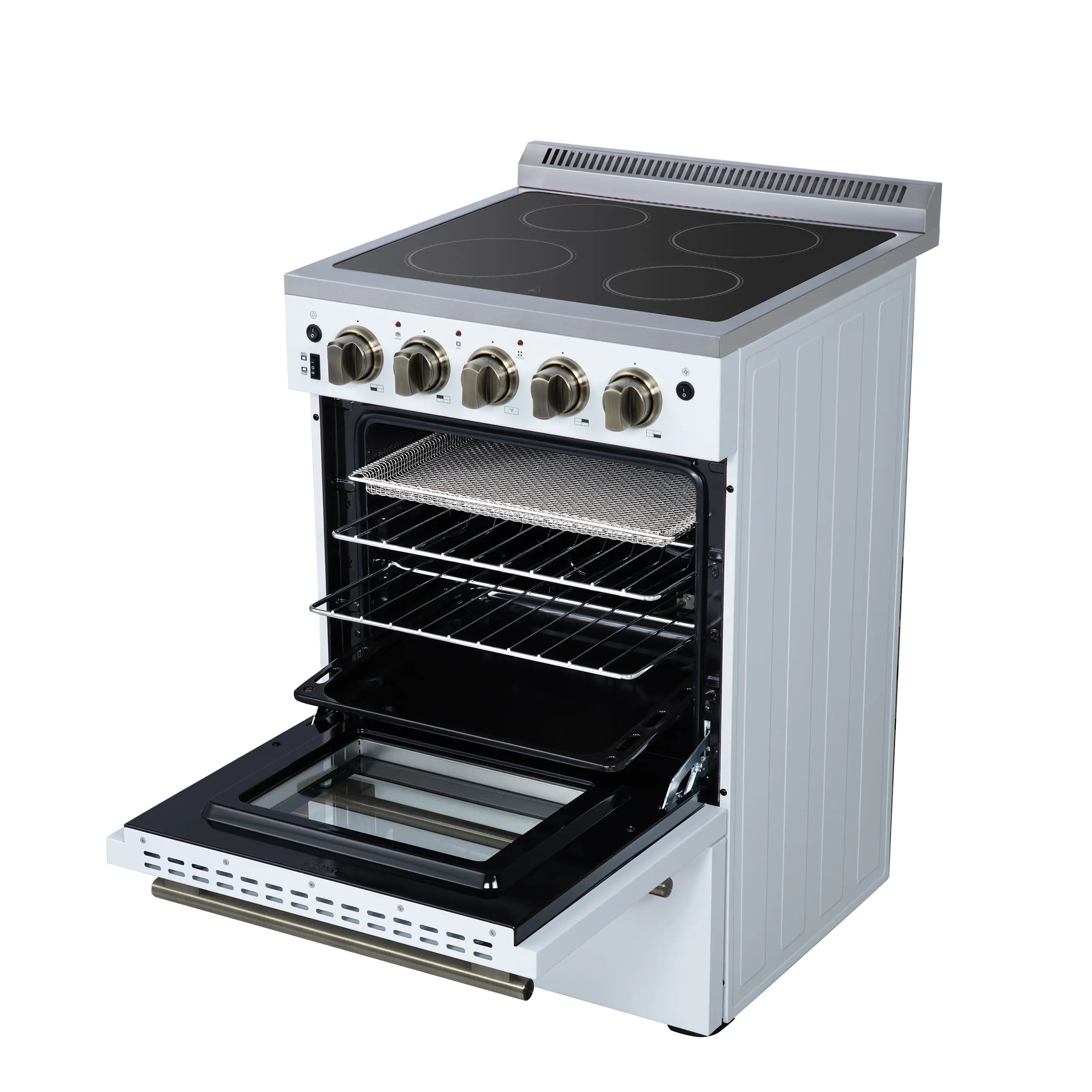 Forno Loiano 24-Inch Freestanding Electric Range in White with Antique Brass Trim (FFSEL6069-24WHT)
