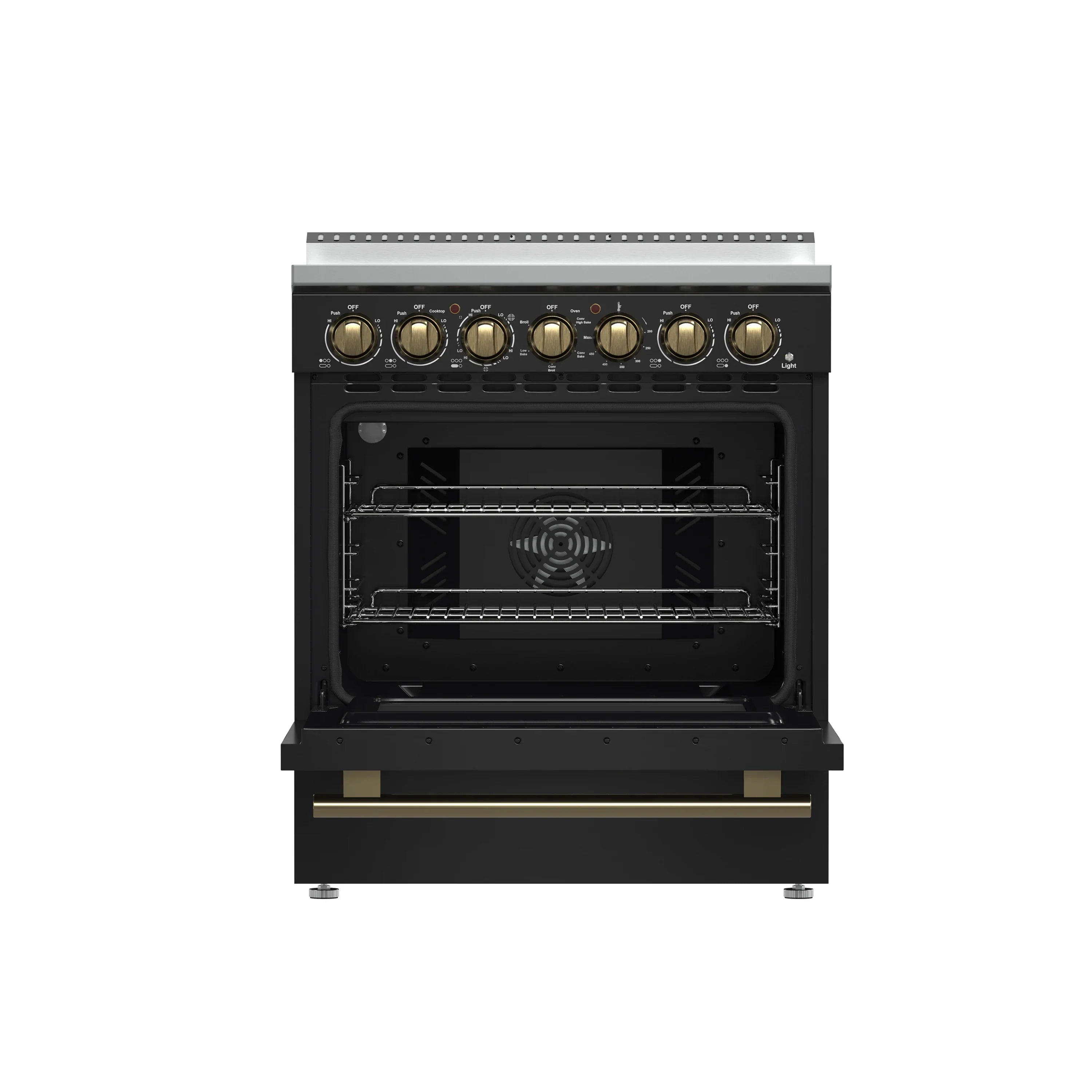 Forno Paolo 30-Inch Freestanding Electric Range in Black with Antique Brass Handle (FFSEL6011-30BLK)