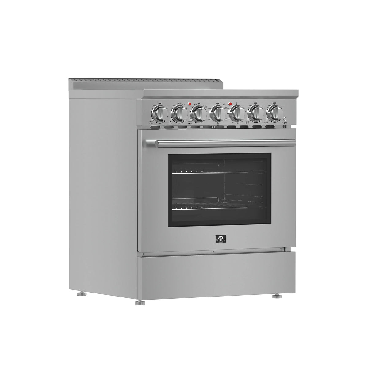 Forno 5-Piece Appliance Package - 30-Inch Electric Range, Wall Mount Range Hood, 60-Inch Refrigerator, Dishwasher, and 30-Inch Microwave Oven in Stainless Steel