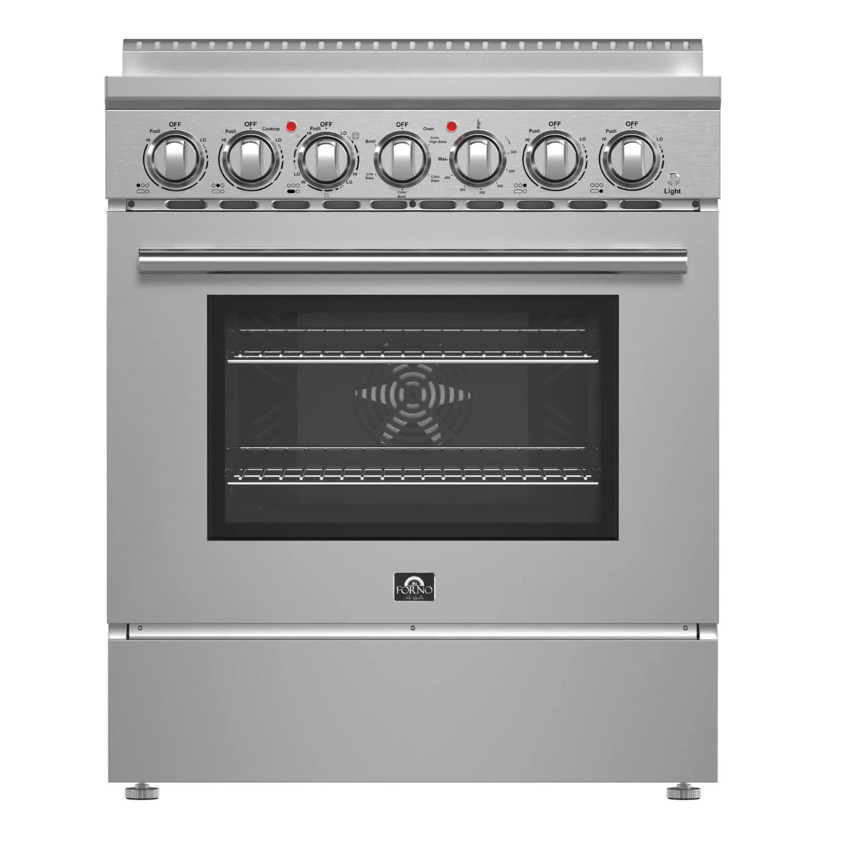 Forno 5-Piece Appliance Package - 30-Inch Electric Range, Wall Mount Range Hood, 36-Inch Refrigerator, Dishwasher, and 24-Inch Microwave Oven in Stainless Steel