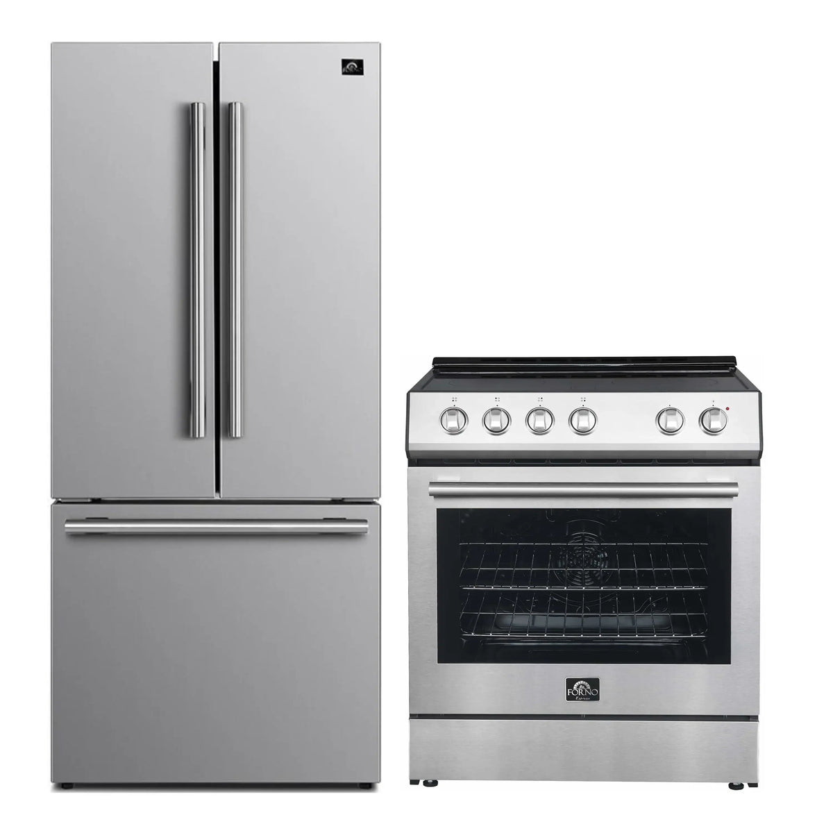 Forno 2-Piece Appliance Package - 30-Inch Electric Range and 30-Inch French Door Refrigerator in Stainless Steel (FBDL-003-07US)