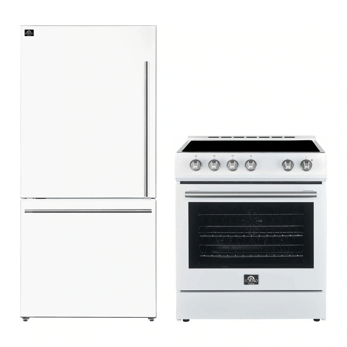 Forno 2-Piece Appliance Package - 30-Inch Electric Range and 31-Inch Refrigerator, Left Hinge in White with Stainless Steel Trim (FBDL-003-08US)