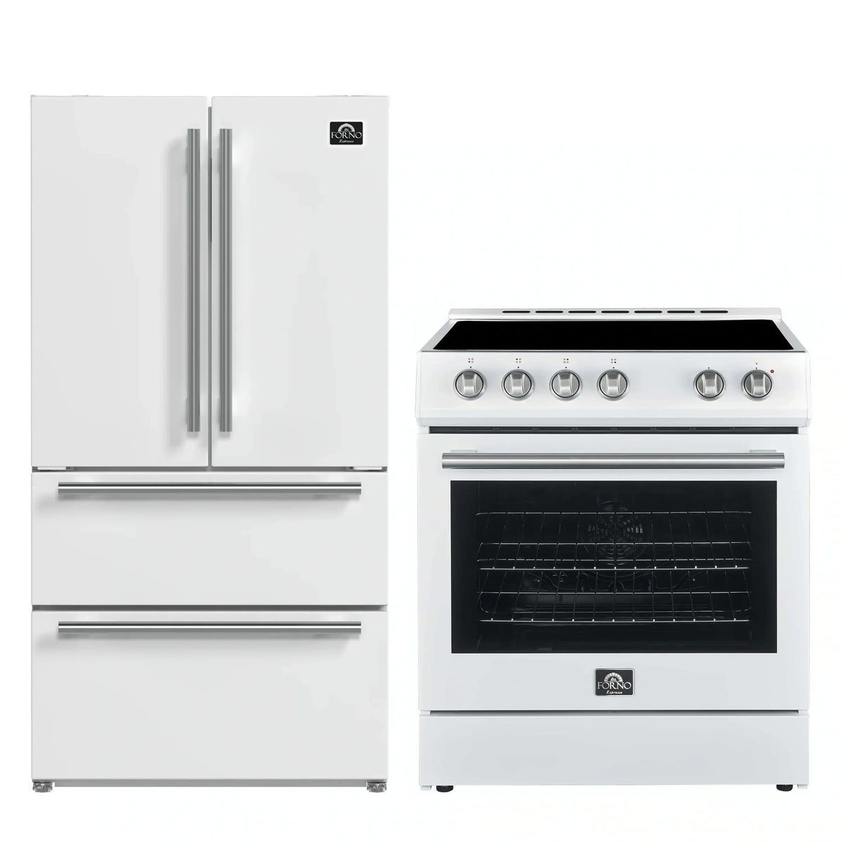 Forno 2-Piece Appliance Package - 30-Inch Electric Range and 36-Inch French Door Refrigerator in White with Stainless Steel Trim (FBDL-003-09US)