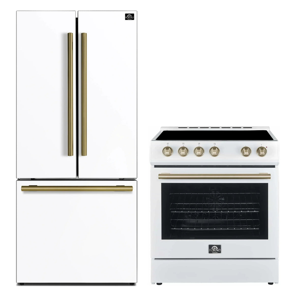 Forno 2-Piece Appliance Package - 30-Inch Electric Range and 30-Inch Refrigerator in White with Antique Brass Trim (FBDL-003-11US)