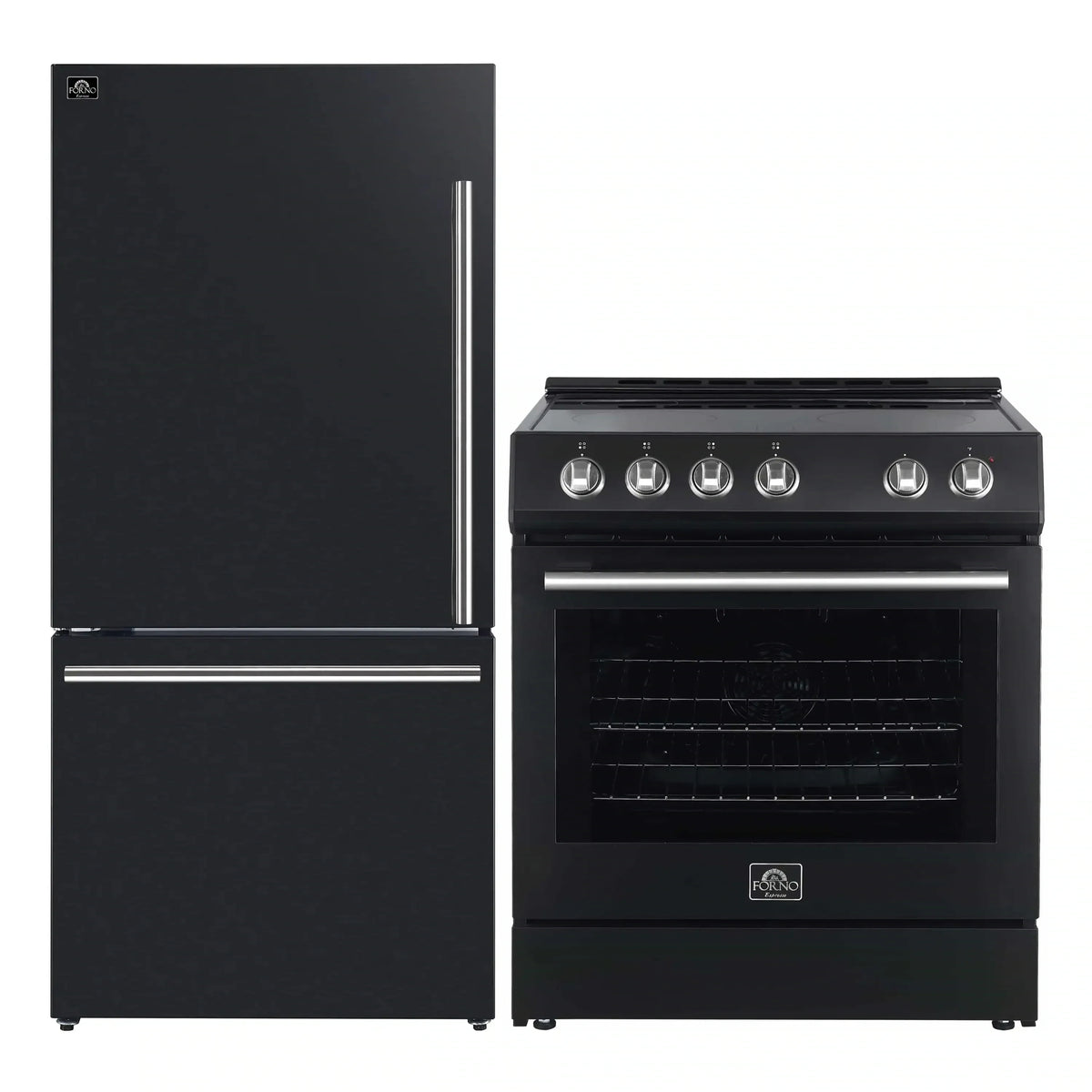 Forno 2-Piece Appliance Package - 30-Inch Electric Range and 31-Inch Refrigerator in Black with Stainless Steel Trim (FBDL-003-12US)
