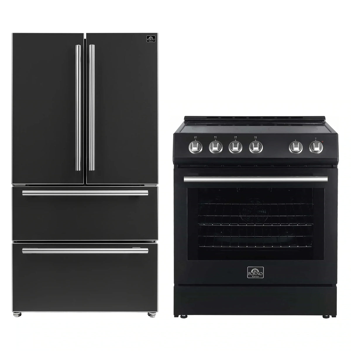 Forno 2-Piece Appliance Package - 30-Inch Electric Range and 36-Inch French Door Refrigerator in Black with Stainless Steel Trim (FBDL-003-13US)