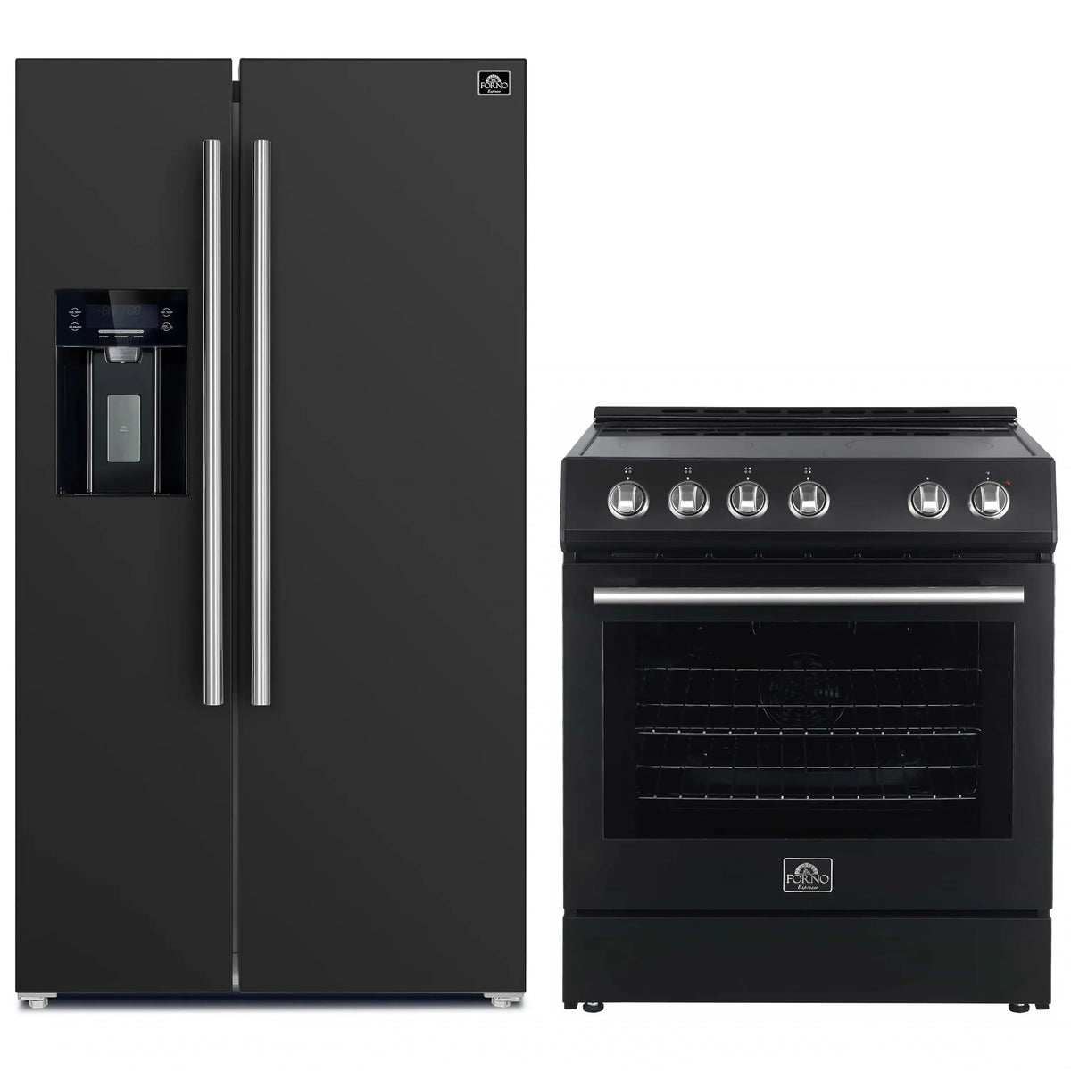 Forno 2-Piece Appliance Package - 30-Inch Electric Range and 36-Inch Side by Side Refrigerator with Water Dispenser in Black with Stainless Steel Trim (FBDL-003-14US)