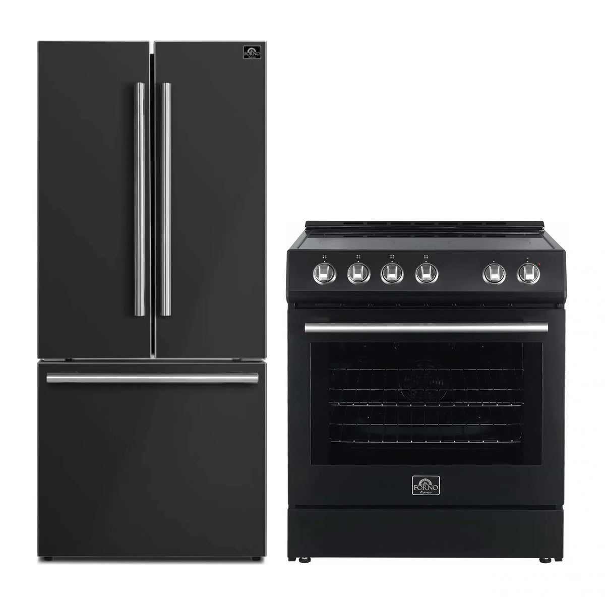 Forno 2-Piece Appliance Package - 30-Inch Electric Range and 30-Inch French Door Refrigerator in Black with Stainless Steel Trim (FBDL-003-15US)