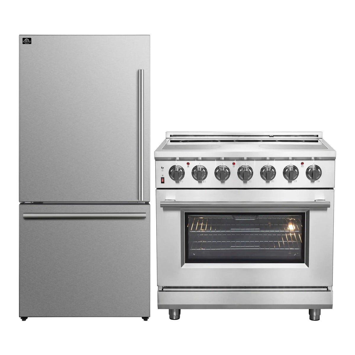 Forno 2-Piece Appliance Package - 36-Inch Electric Range and 31-Inch Refrigerator, Left Hinge in Stainless Steel (FBDL-013-07CAUS)