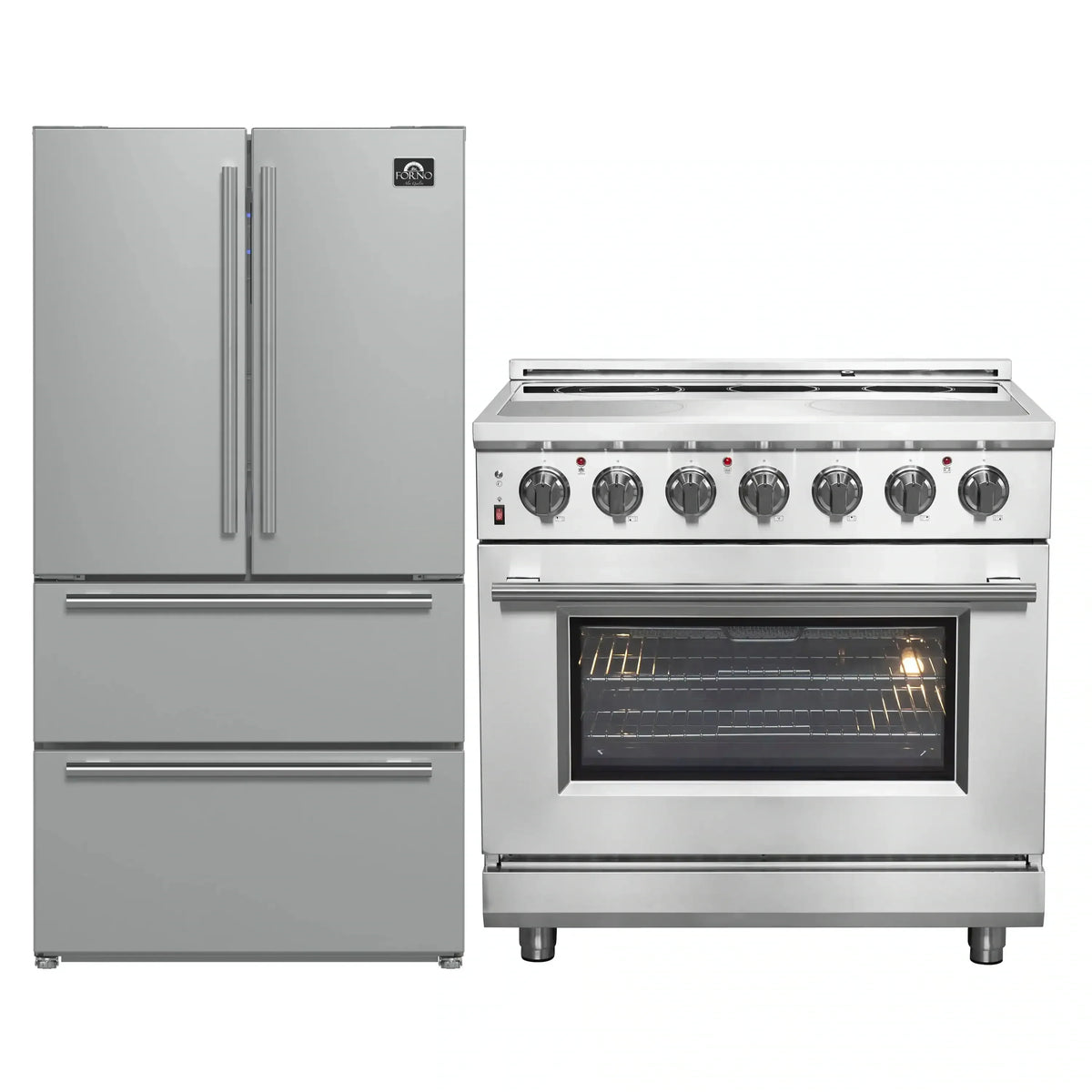 Forno 2-Piece Appliance Package - 36-Inch Electric Range and 36-Inch French Door Refrigerator in Stainless Steel (FBDL-013-08CAUS)