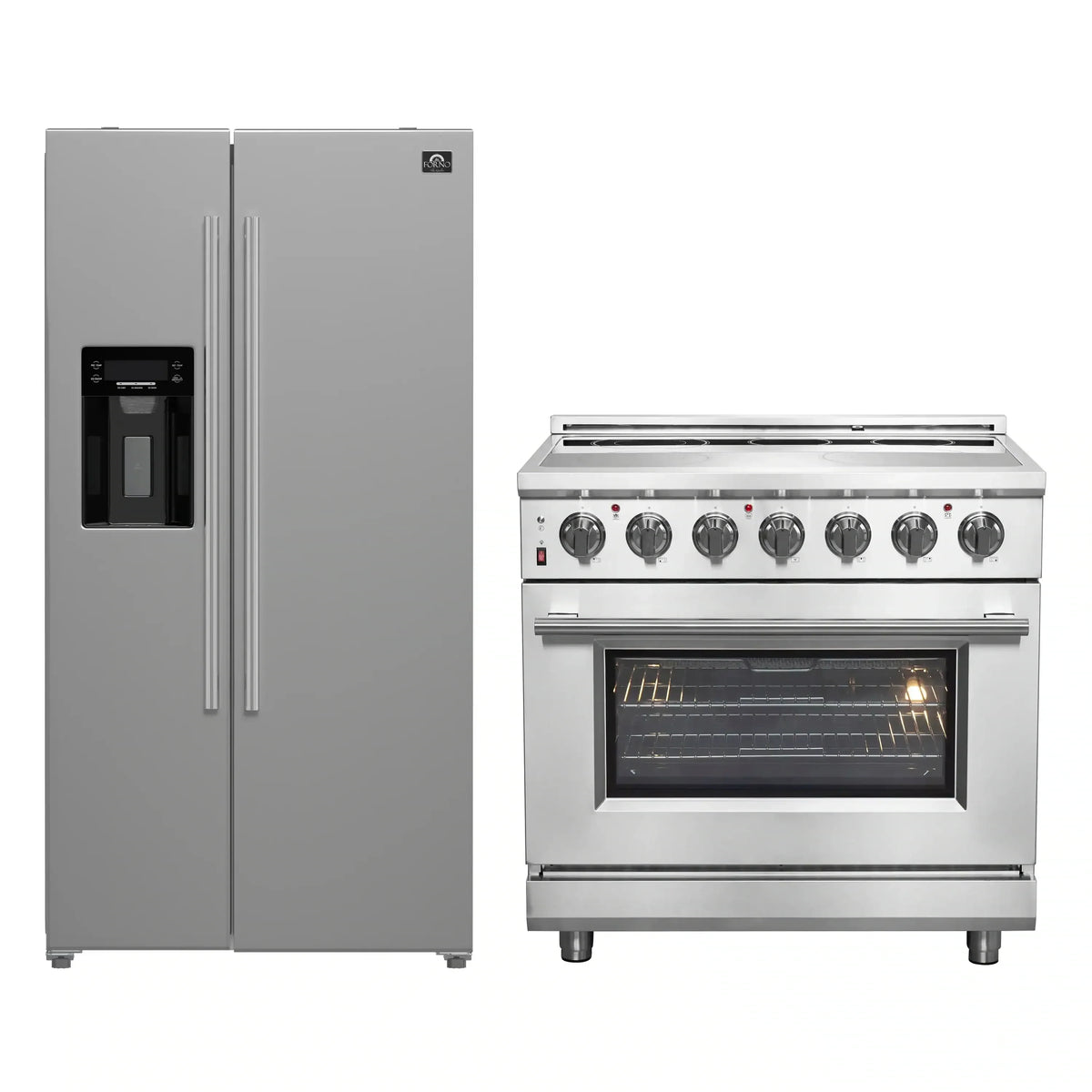 Forno 2-Piece Appliance Package - 36-Inch Electric Range and 36-Inch Side by Side Refrigerator with Water Dispenser in Stainless Steel (FBDL-013-09CAUS)