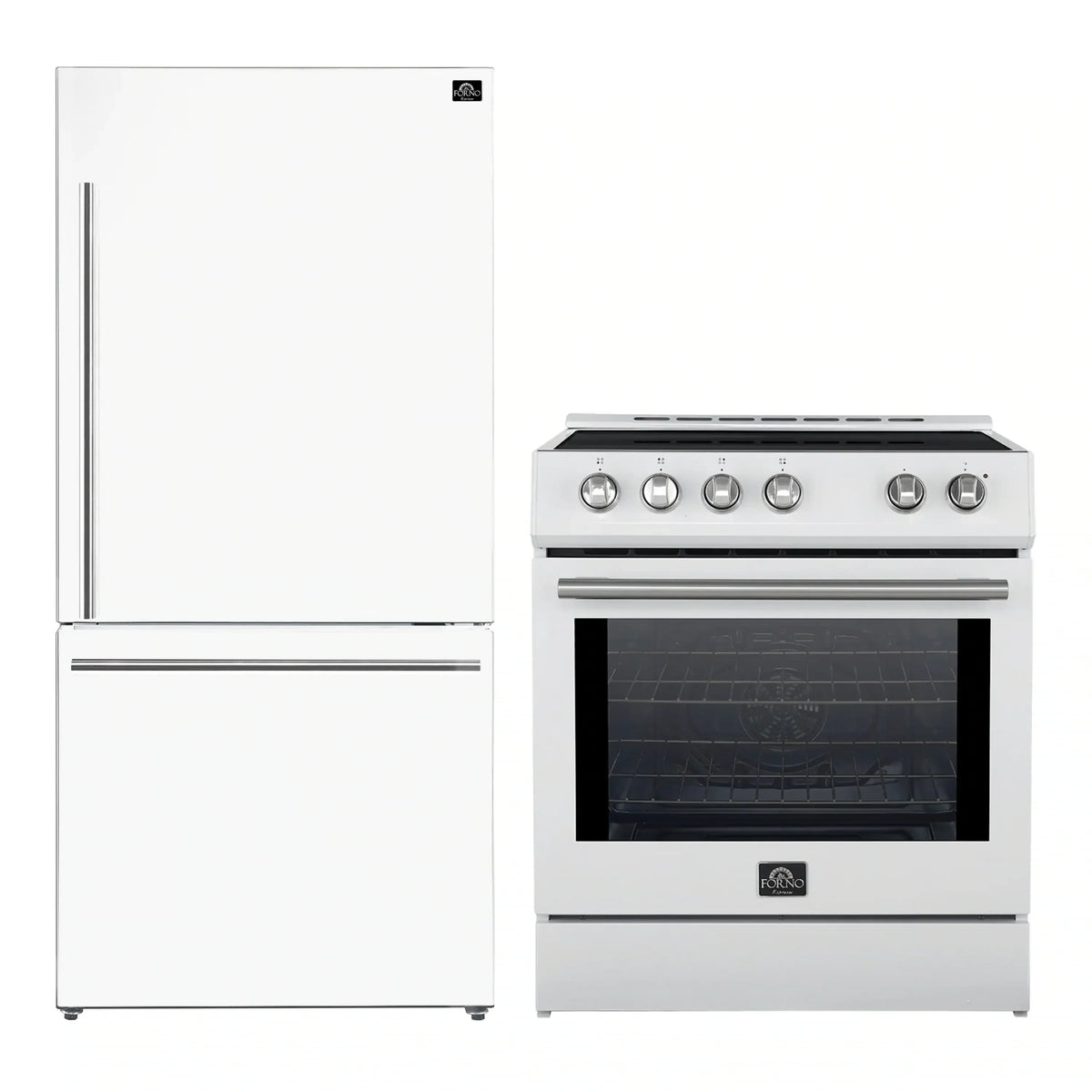 Forno 2-Piece Appliance Package - 30-Inch Slide-In Induction Range and 31-Inch Refrigerator, Right Hinge in White with Stainless Steel Trim (FBDL-014-06CAUS)