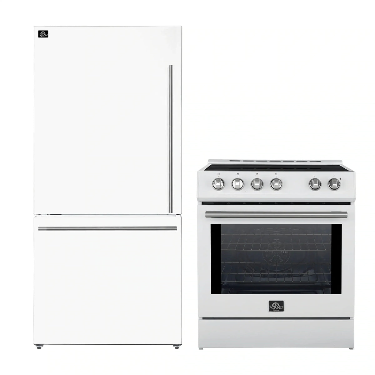 Forno 2-Piece Appliance Package - 30-Inch Slide-In Induction Range and 31-Inch Refrigerator, Left Hinge in White with Stainless Steel Trim (FBDL-014-07CAUS)