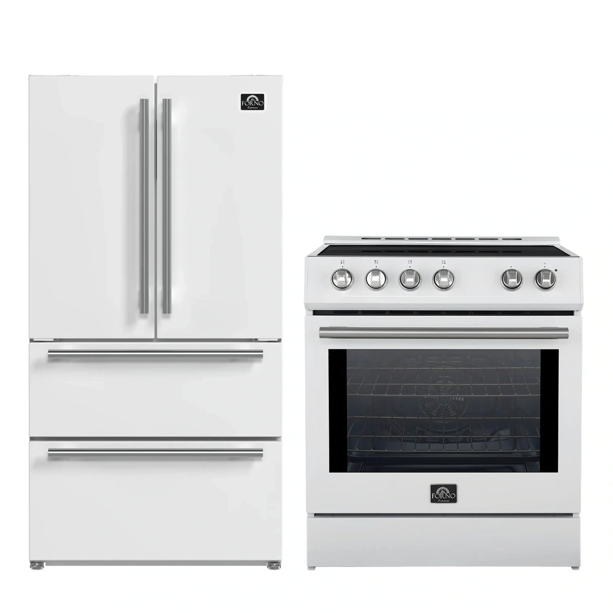 Forno 2-Piece Appliance Package - 30-Inch Slide-In Induction Range and 36-Inch French Door Refrigerator in White with Stainless Steel Trim (FBDL-014-08CAUS)